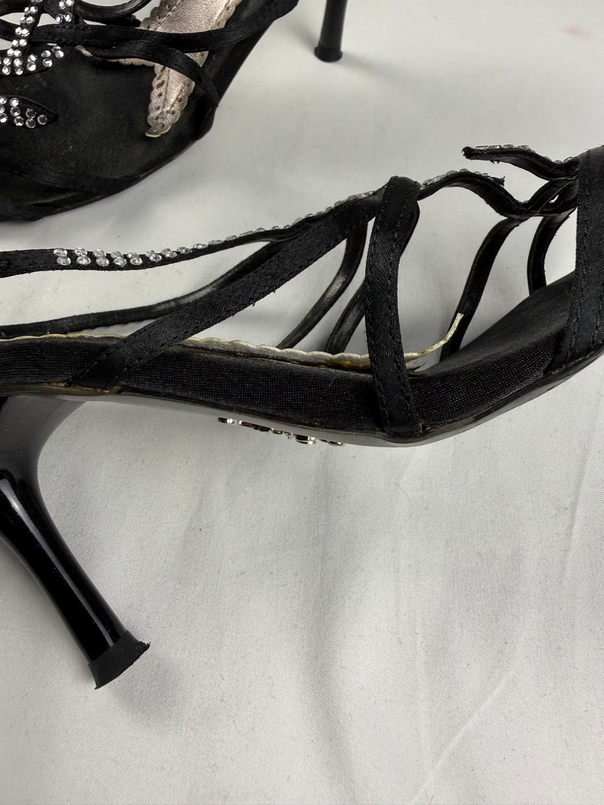 Black rhinestones snake open toes heels (38)