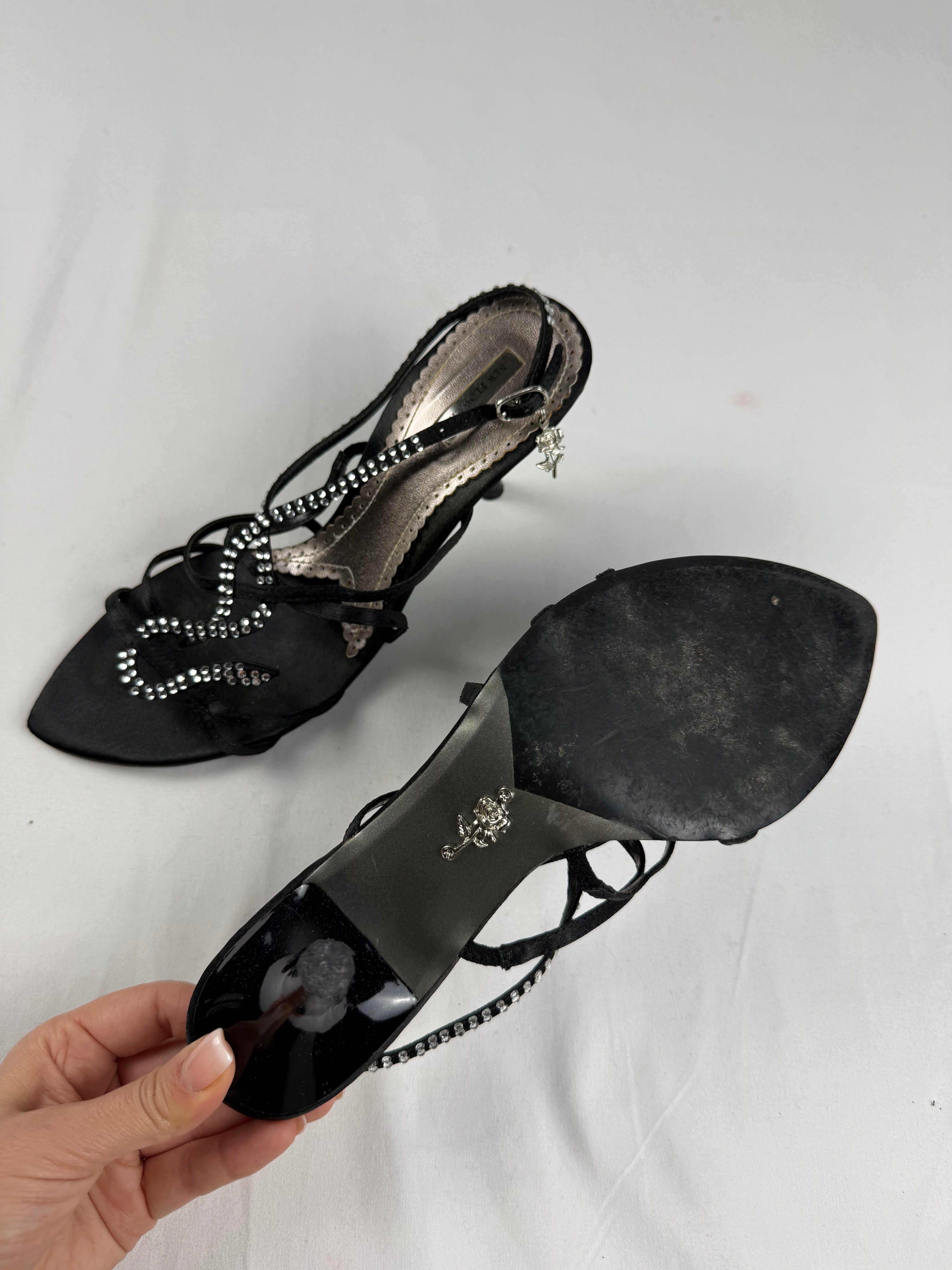 Black rhinestones snake open toes heels (38)
