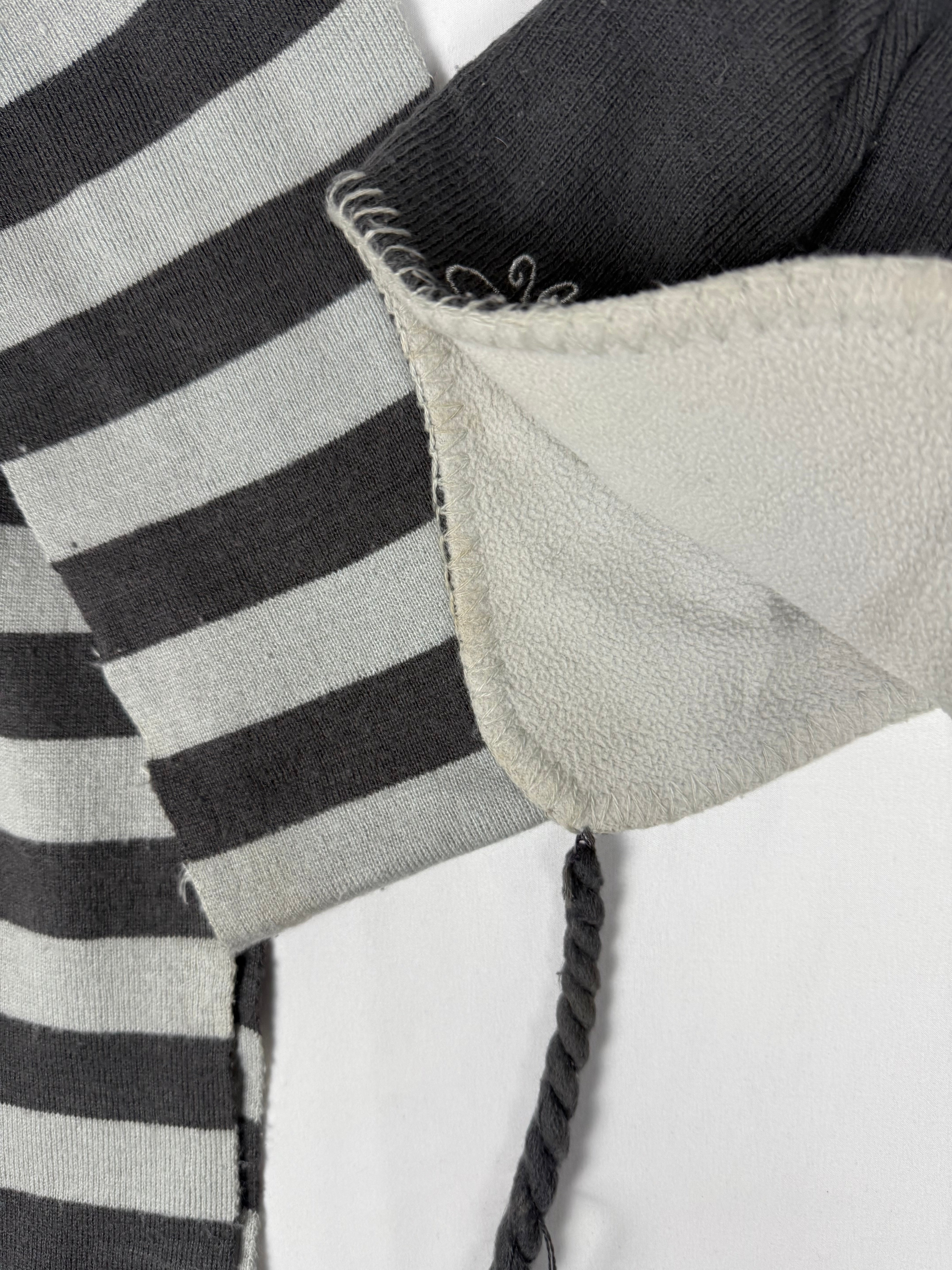 Grey striped winter scarf + beanie