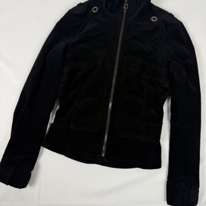 Black zip up velvet ribbed tight fit biker jacket (S)