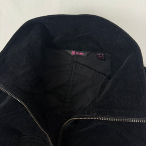 Black zip up velvet ribbed tight fit biker jacket (S)