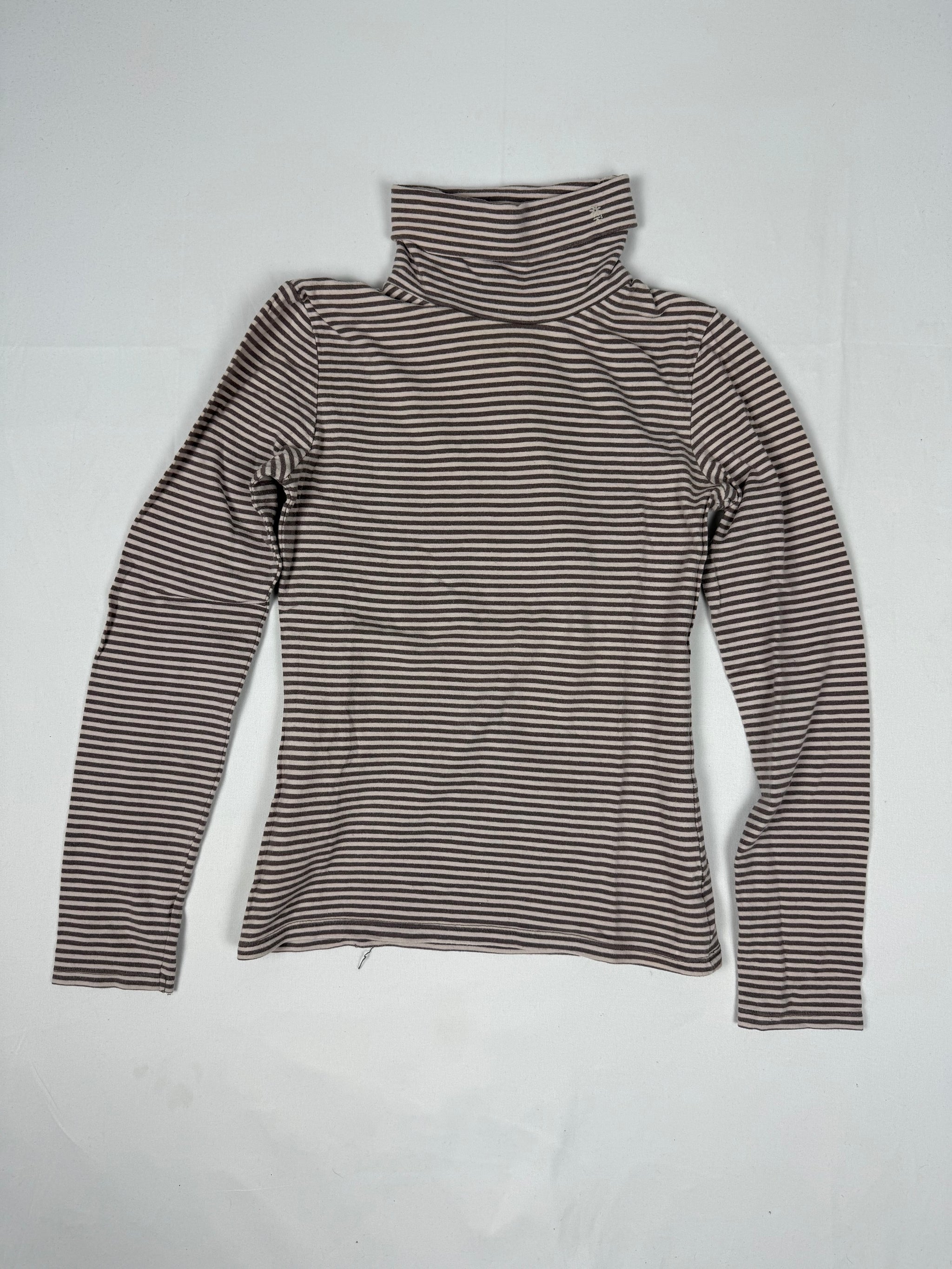 Beige striped tight fit long sleeves top (S)