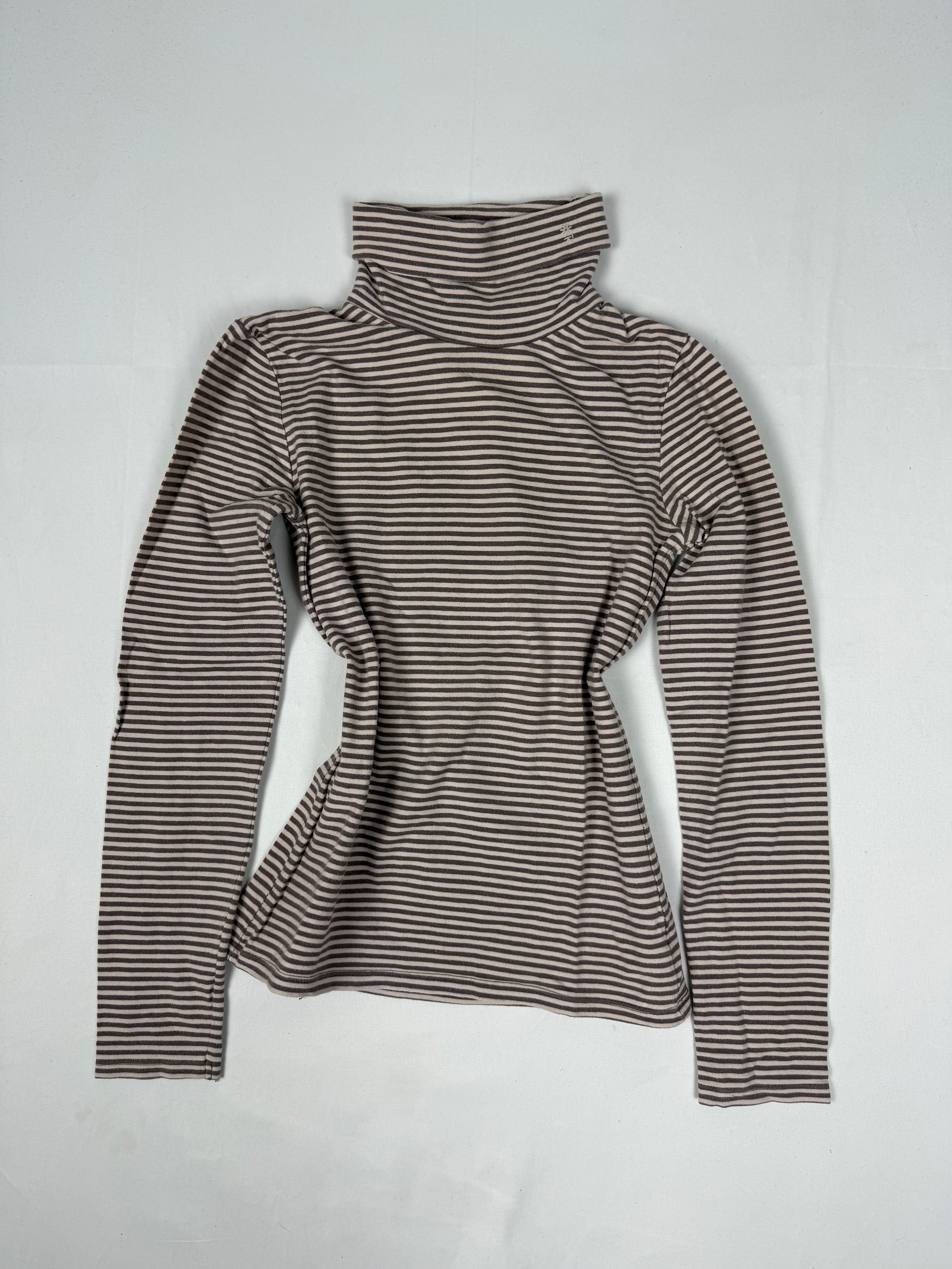 Beige striped tight fit long sleeves top (S)