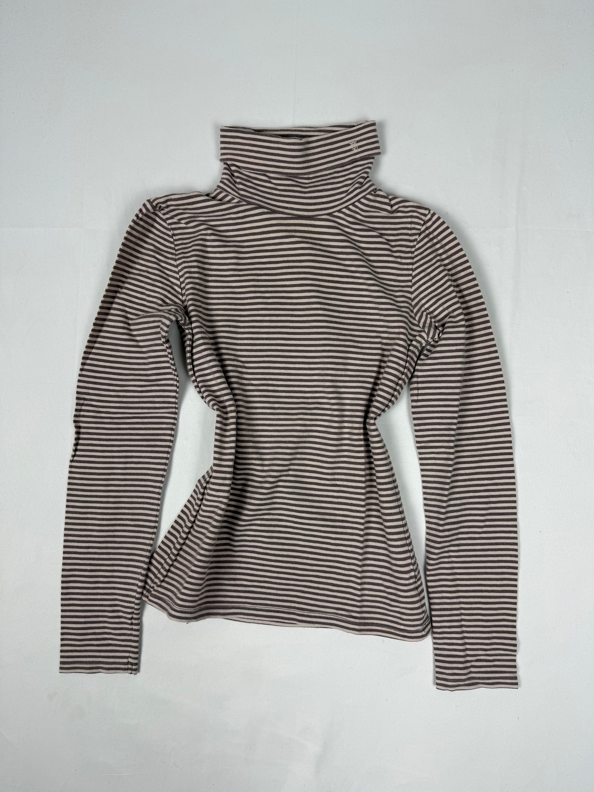 Beige striped tight fit long sleeves top (S)
