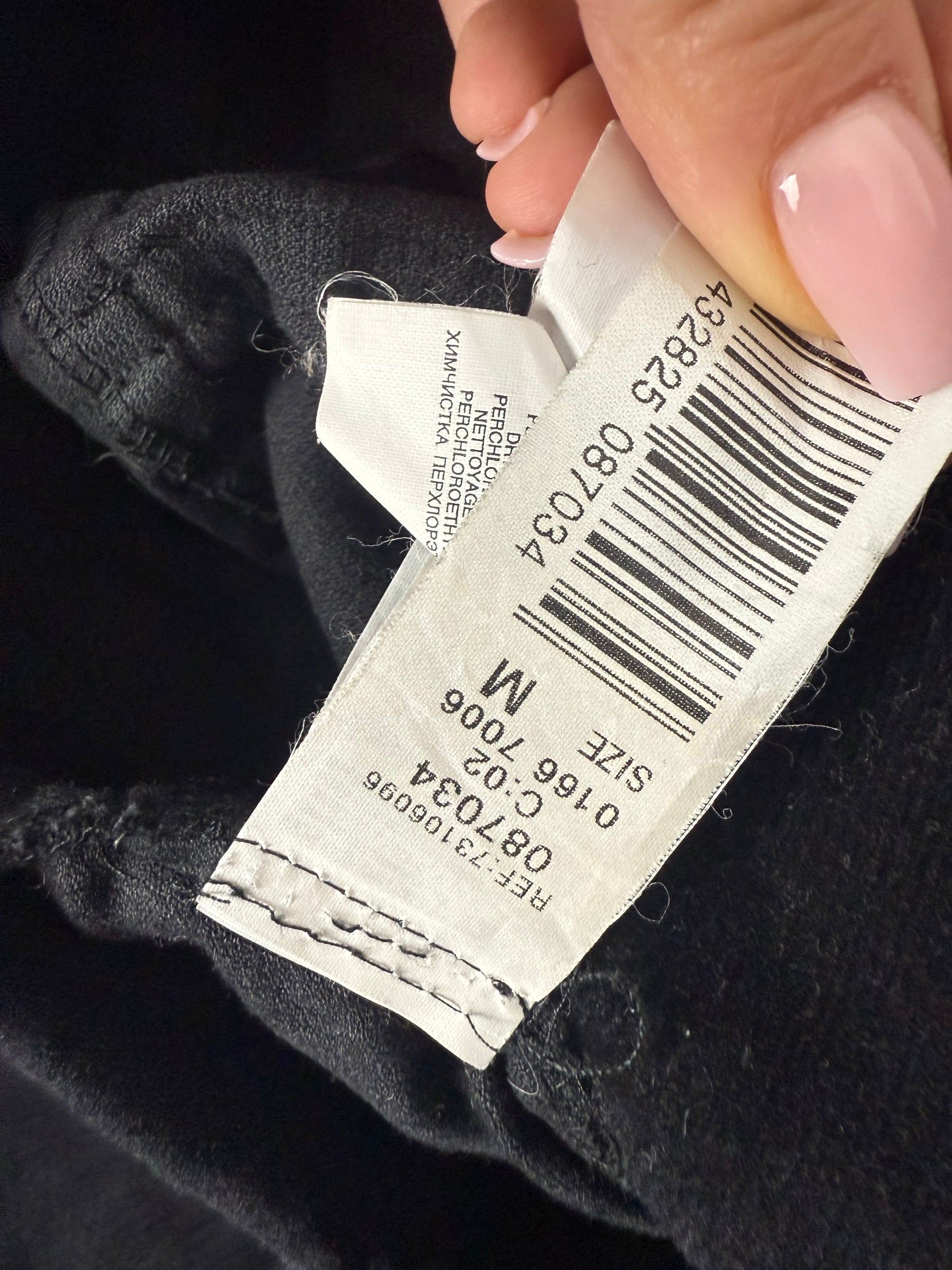 Black zip up velvet ribbed tight fit biker jacket (S)