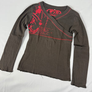 Cotton graphic tight fit long sleeves top (XS)