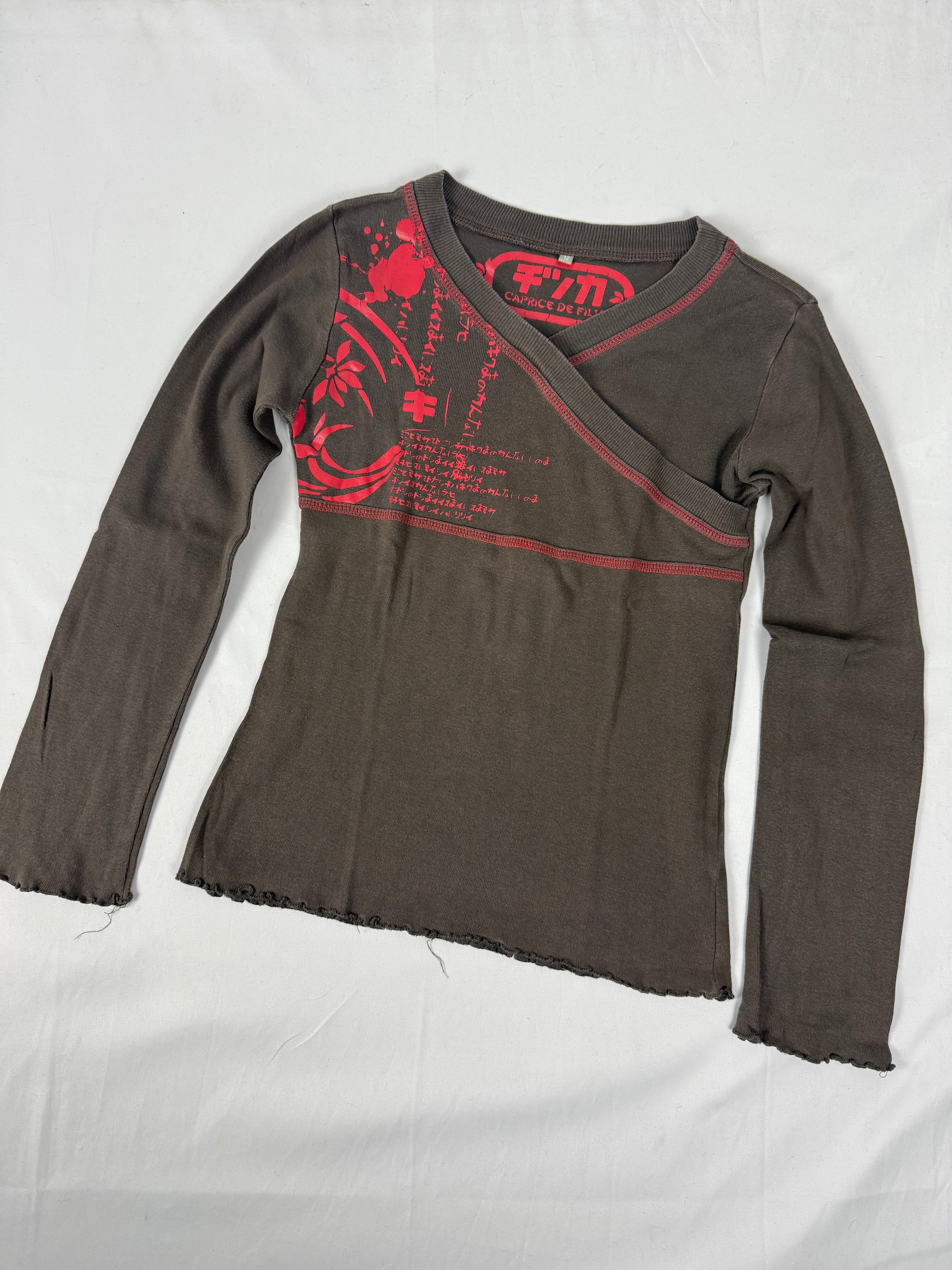 Cotton graphic tight fit long sleeves top (XS)