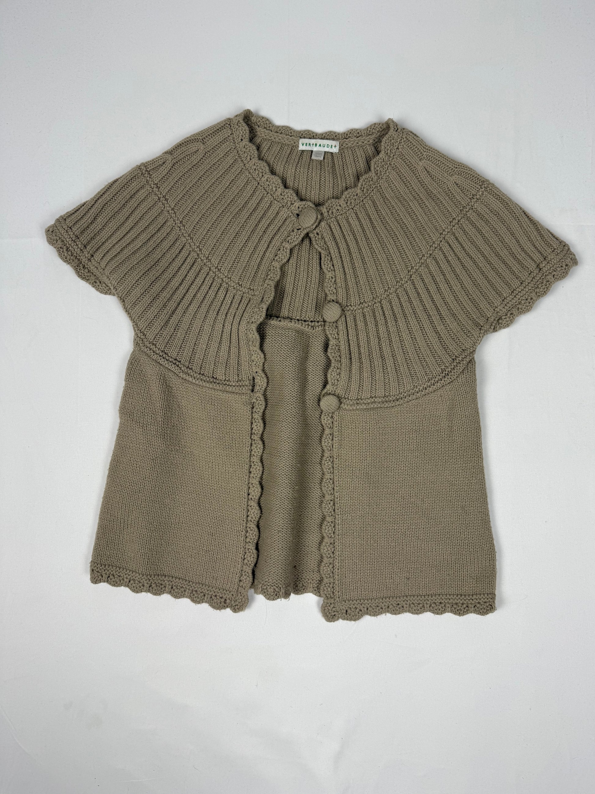 Beige short sleeves cardigan jumper (S)