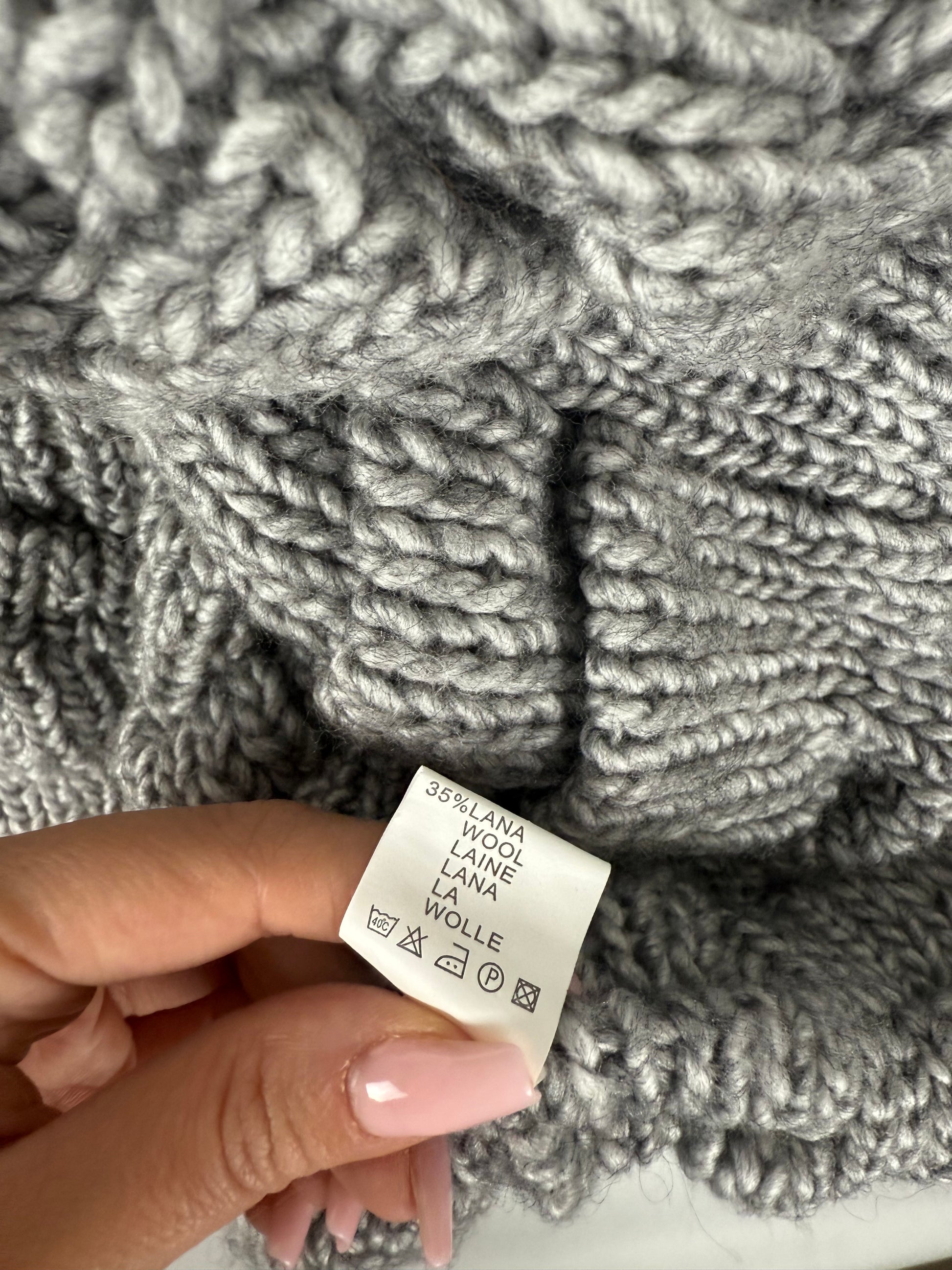 Grey faux fur neck ruched wool cardigan  jumper (XS/S)