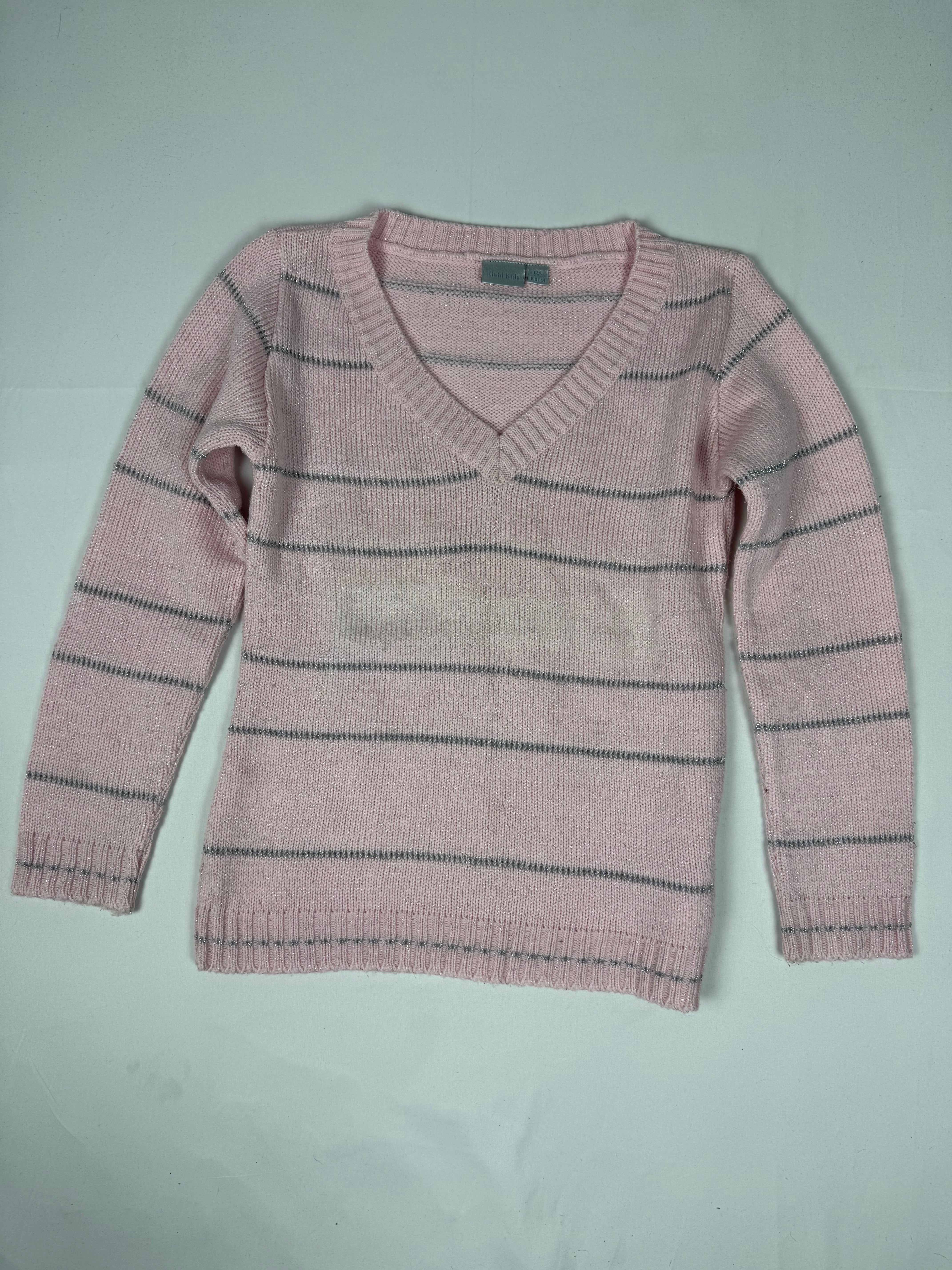 Baby pink striped V neck wool jumper (XS)