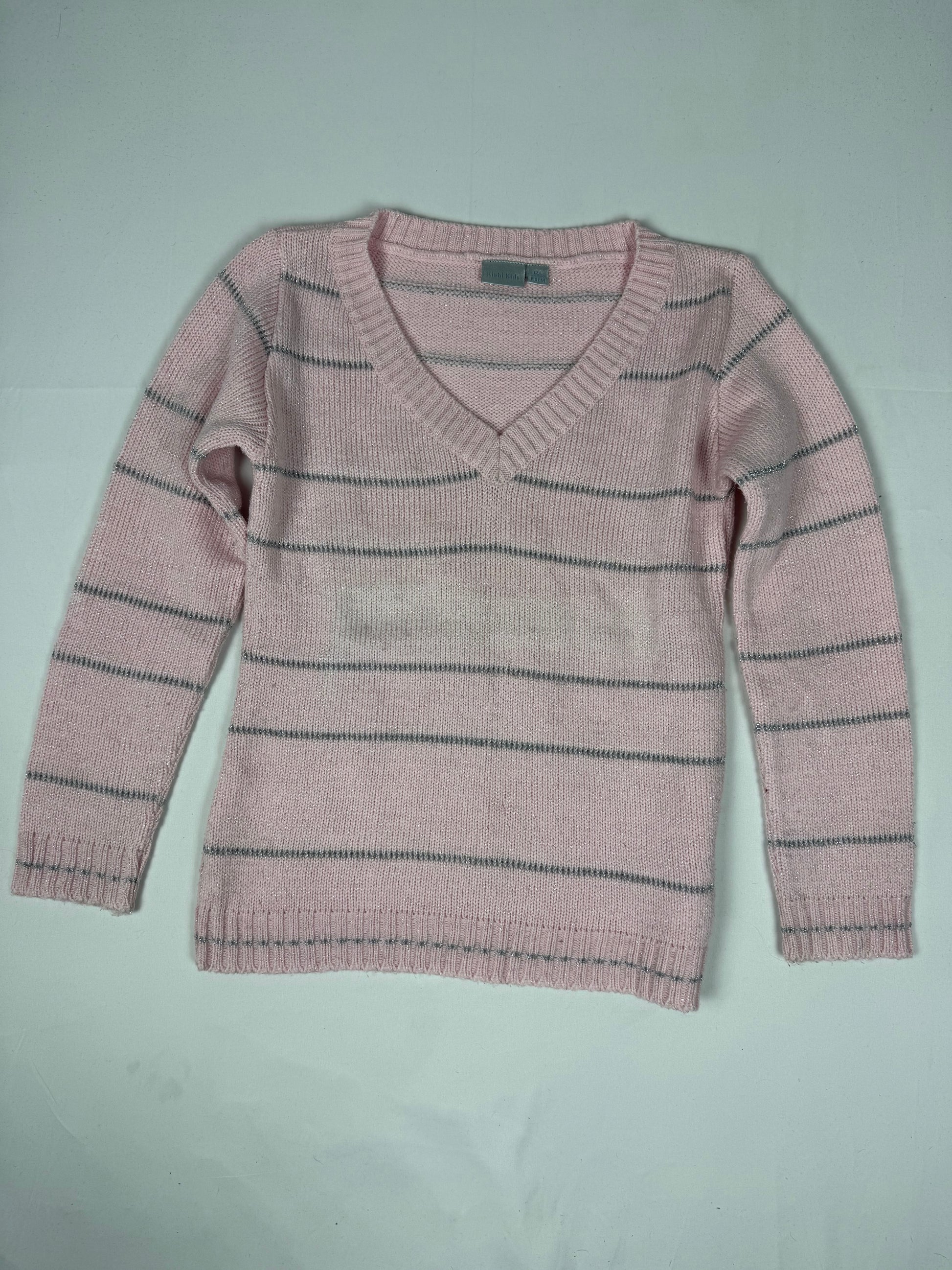 Baby pink striped V neck wool jumper (XS)