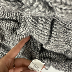 Grey faux fur neck ruched wool cardigan  jumper (XS/S)