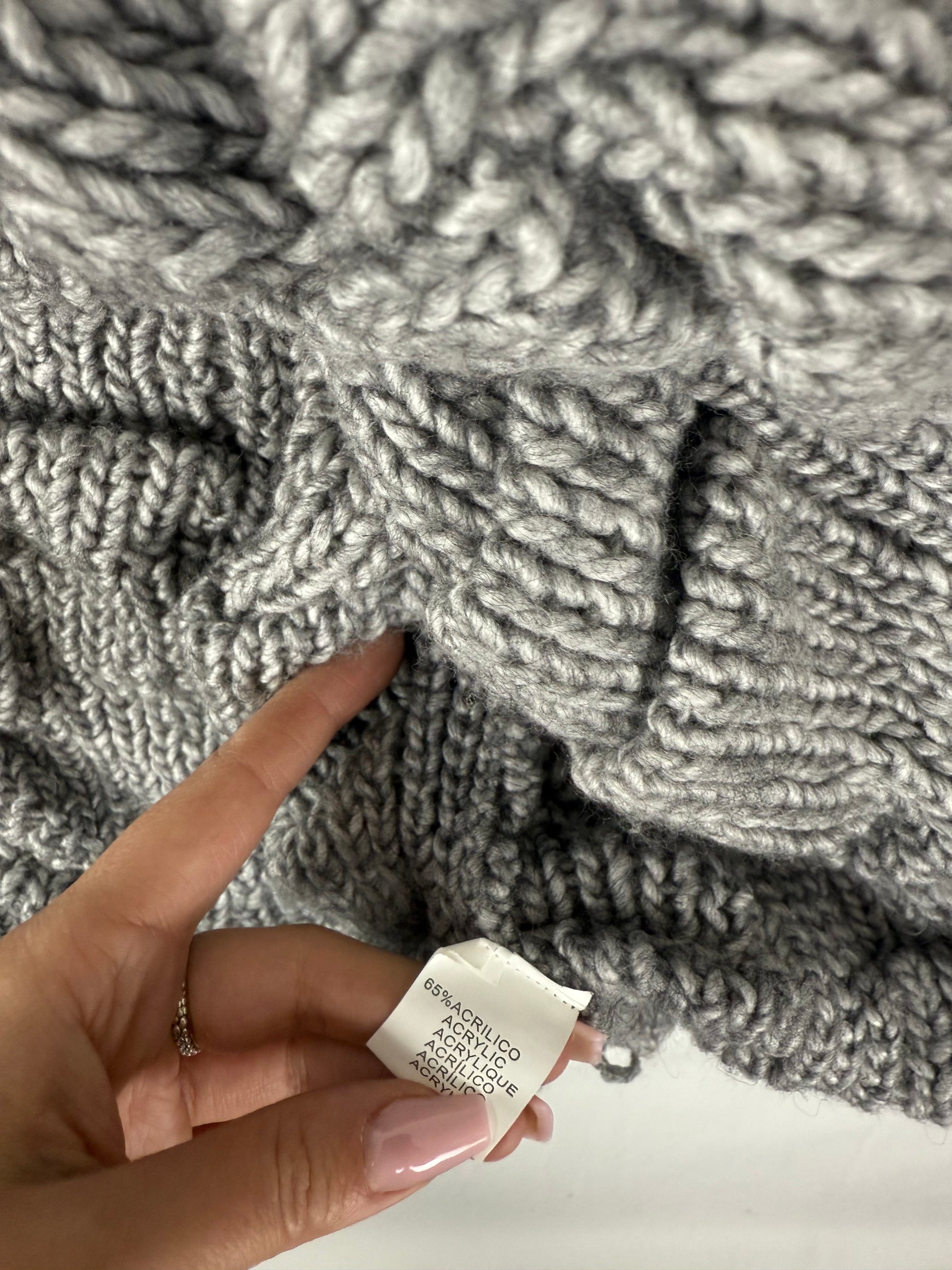 Grey faux fur neck ruched wool cardigan  jumper (XS/S)