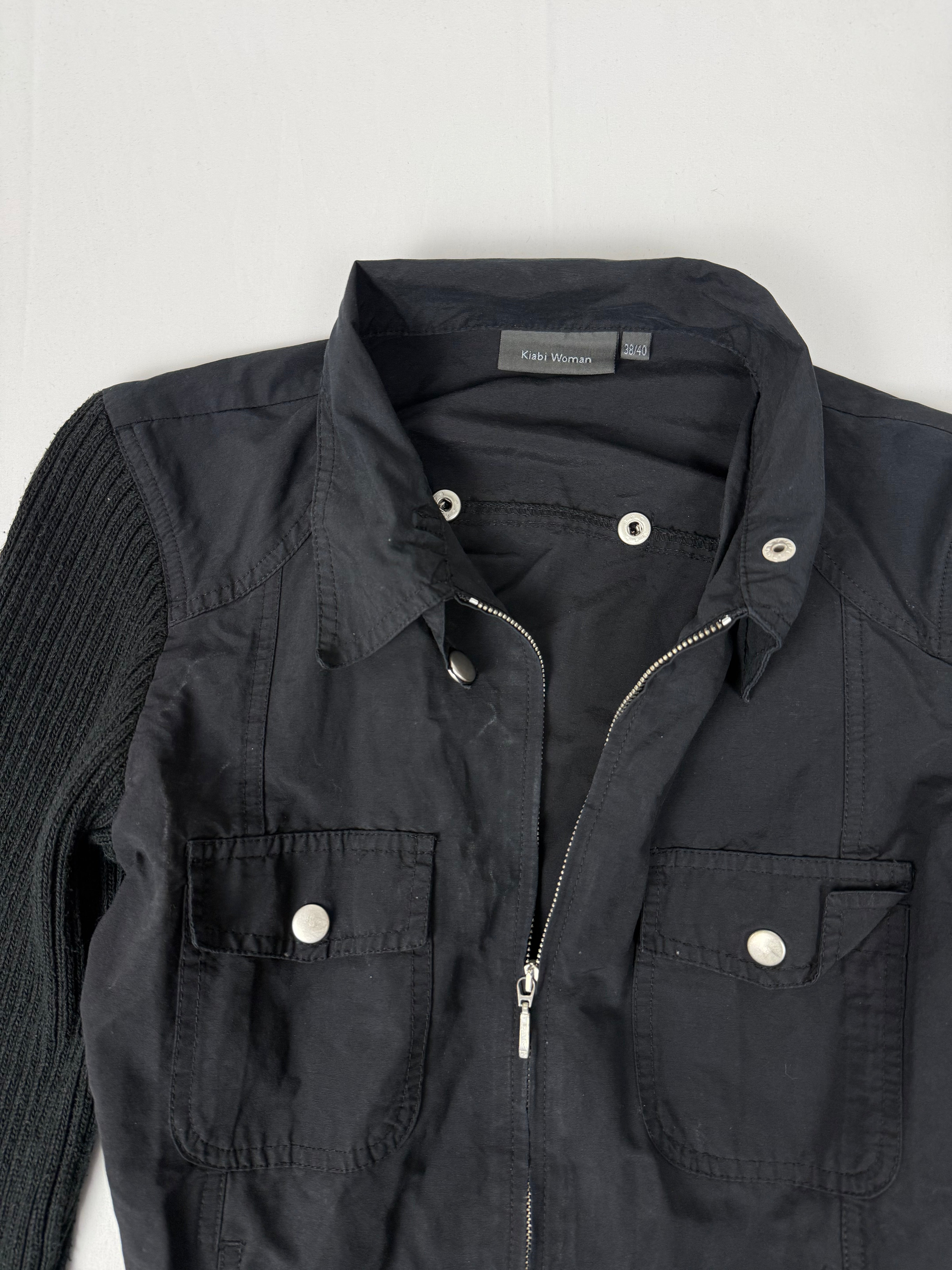 Black tight fit bi fabric biker jacket (L)