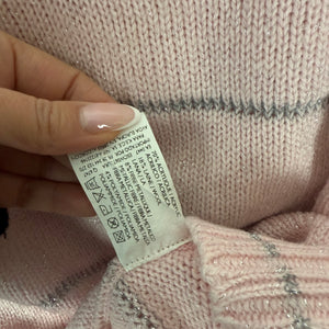 Baby pink striped V neck wool jumper (XS)