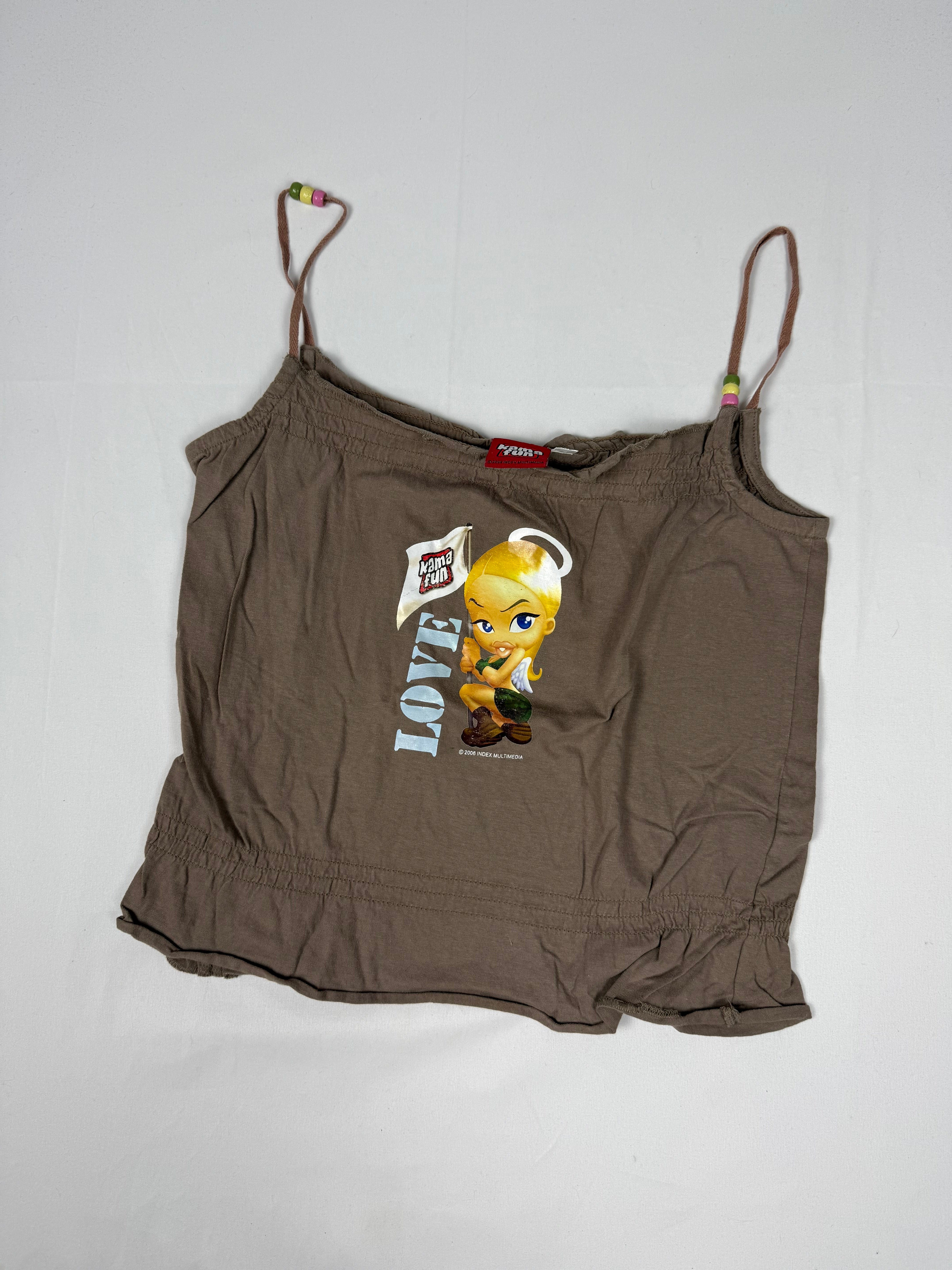 Khaki graphic cotton tight fit top (S/M)
