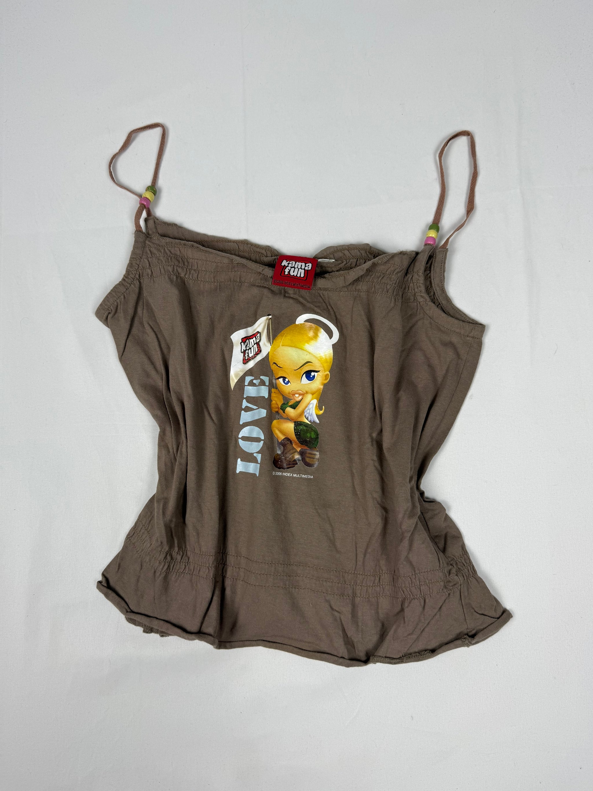 Khaki graphic cotton tight fit top (S/M)