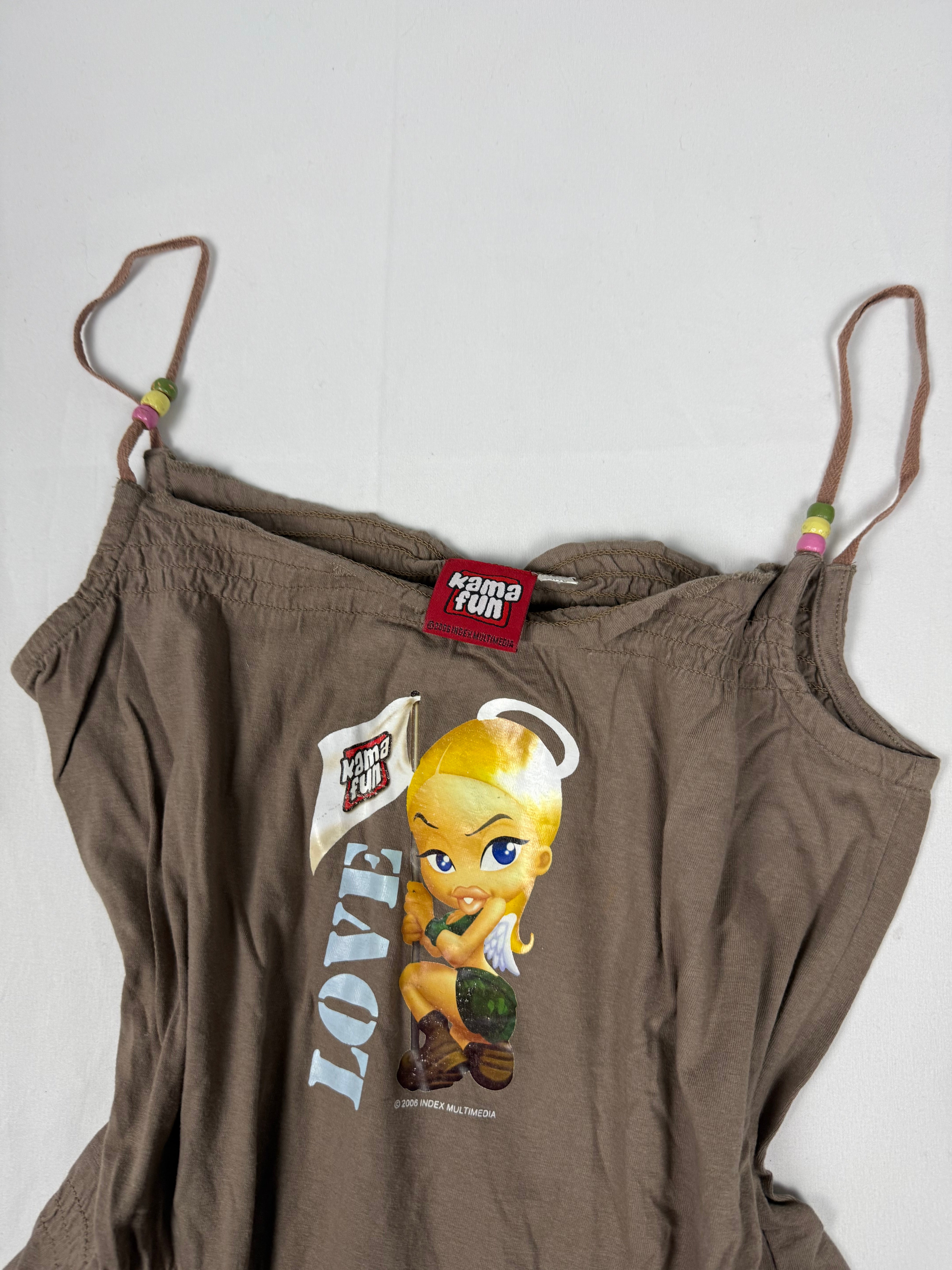 Khaki graphic cotton tight fit top (S/M)