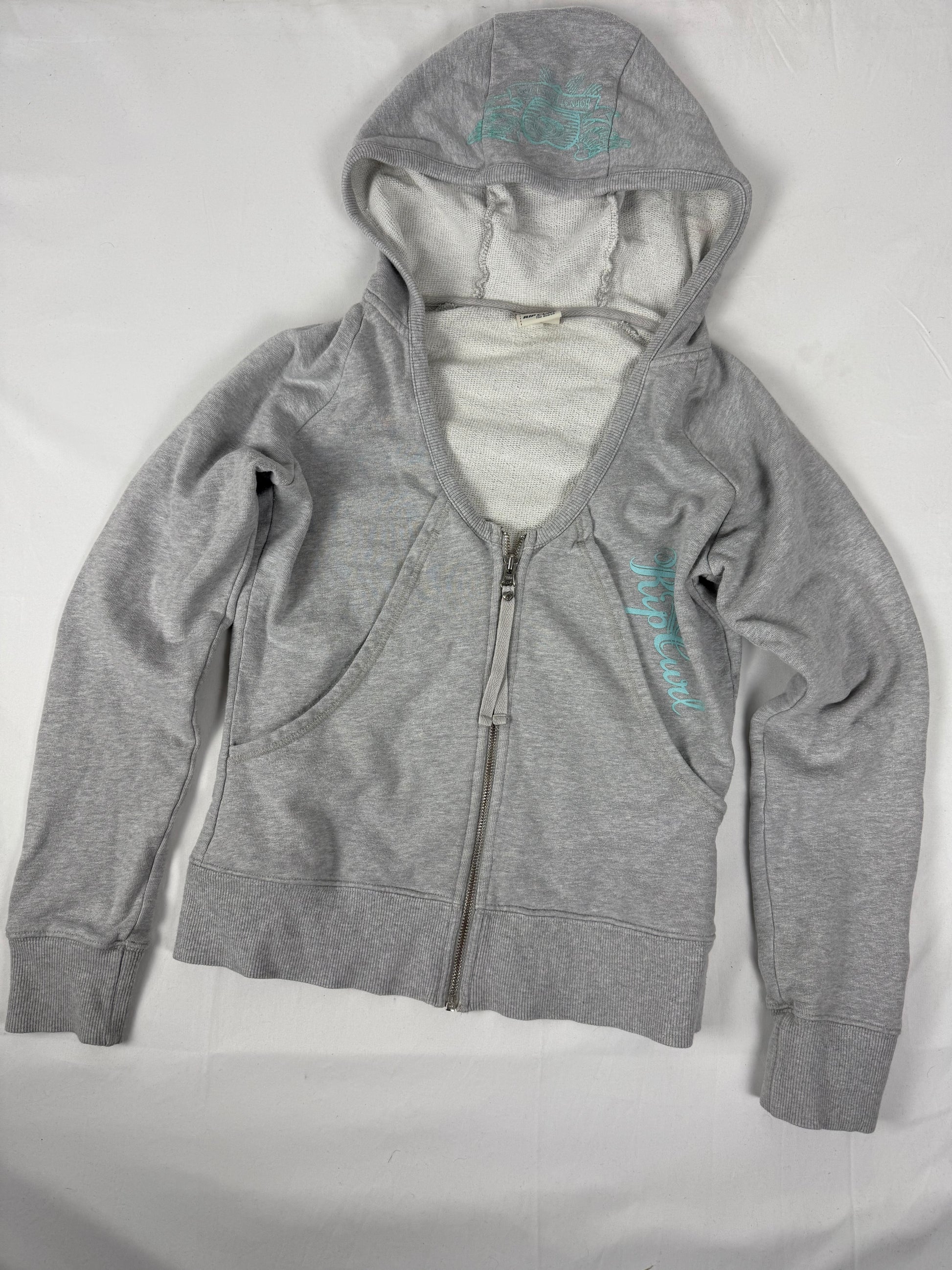 Grey zip up logo cotton hoodie (L)