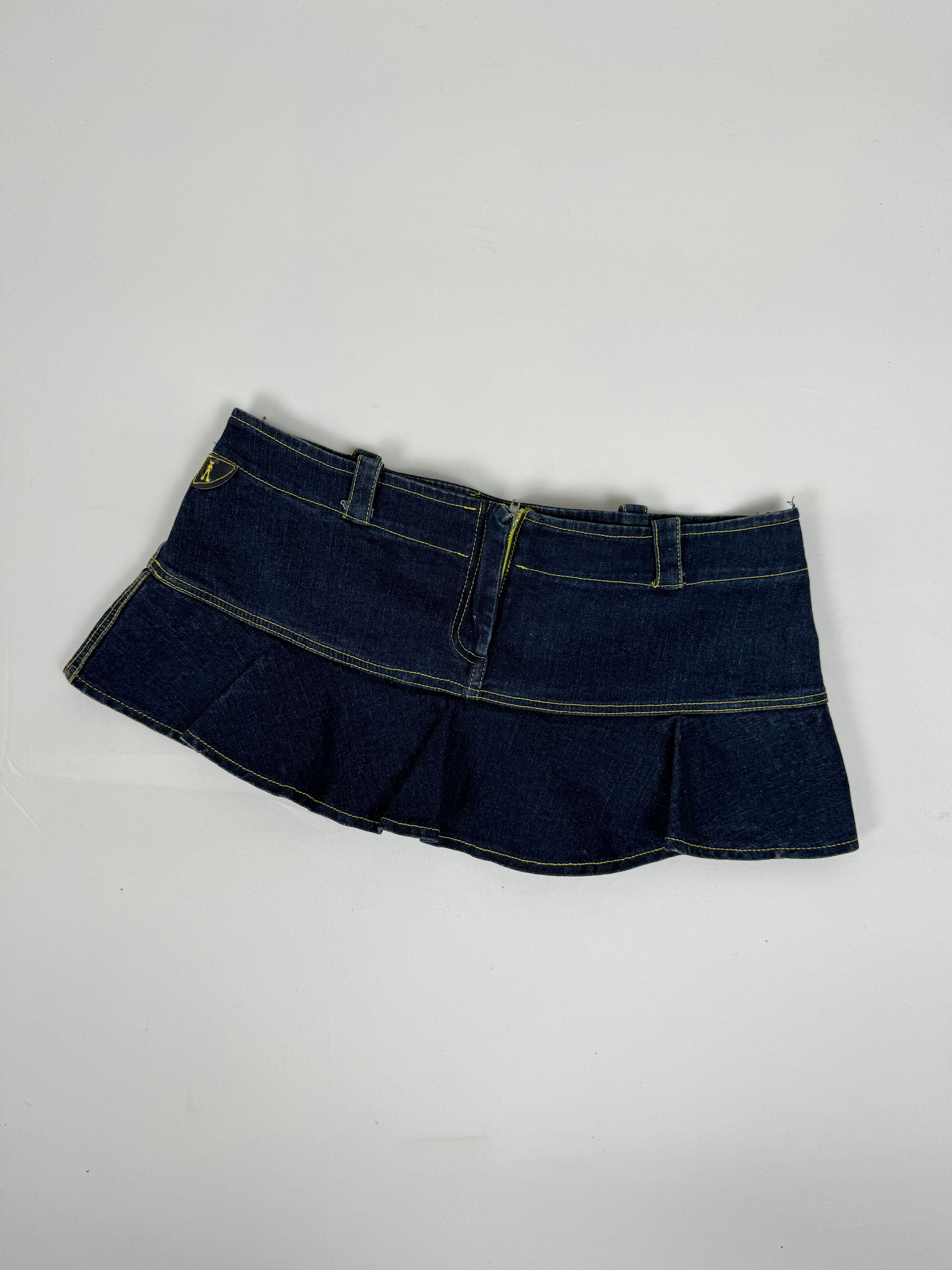 Navy denim low rise micro skirt (M)