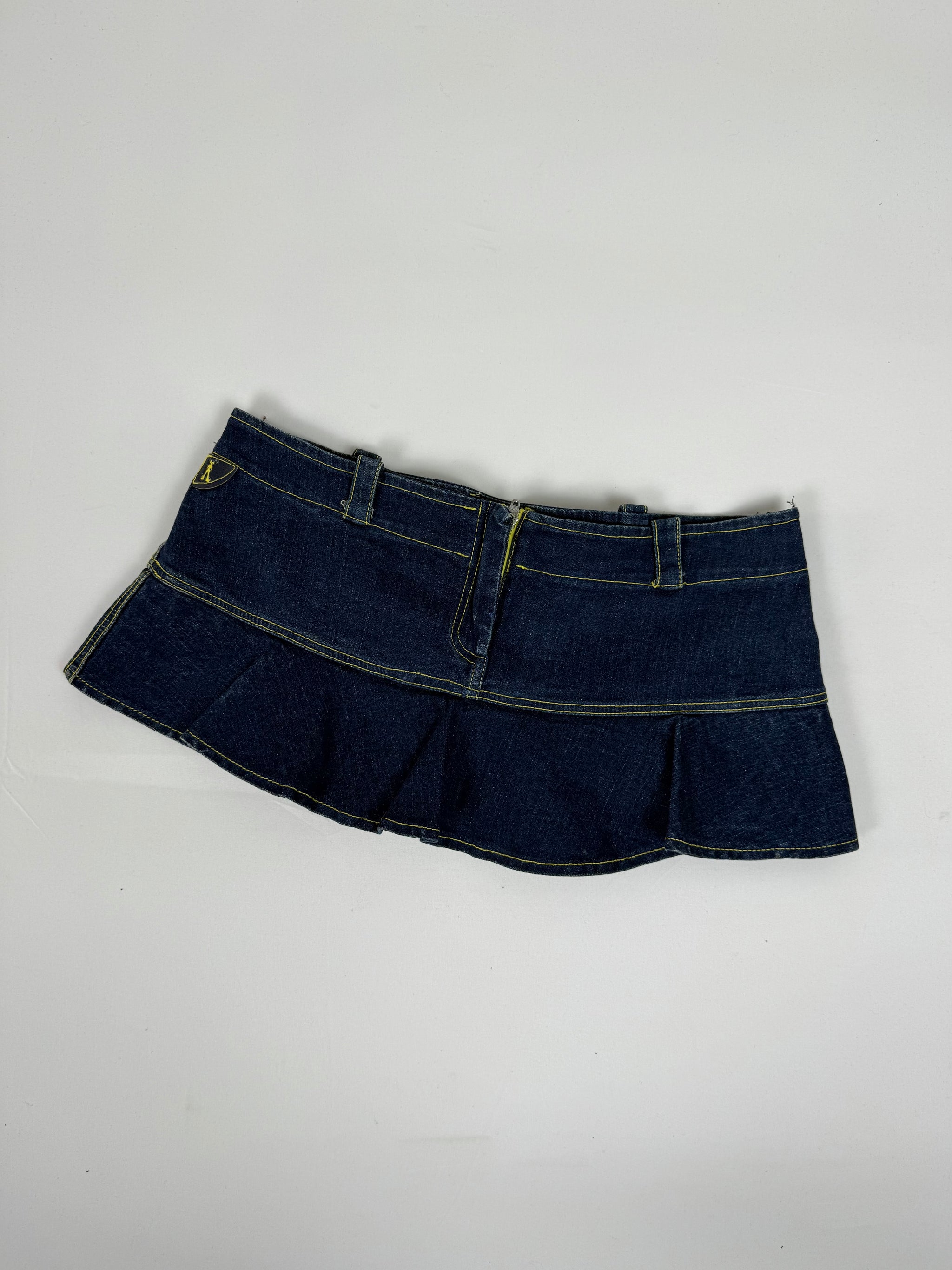 Navy denim low rise micro skirt (M)