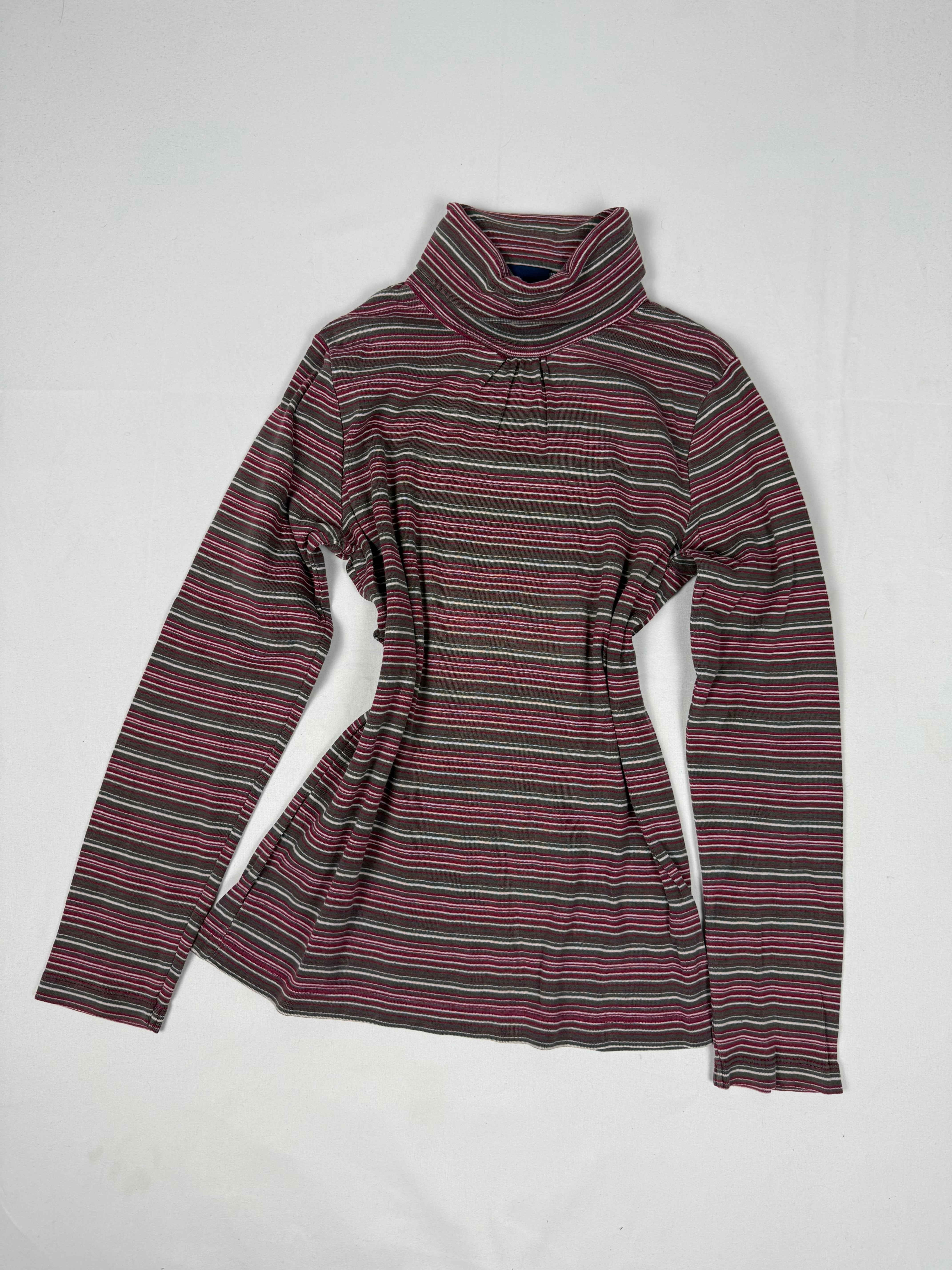 Pink & khaki striped 100% cotton long sleeves top (XS)