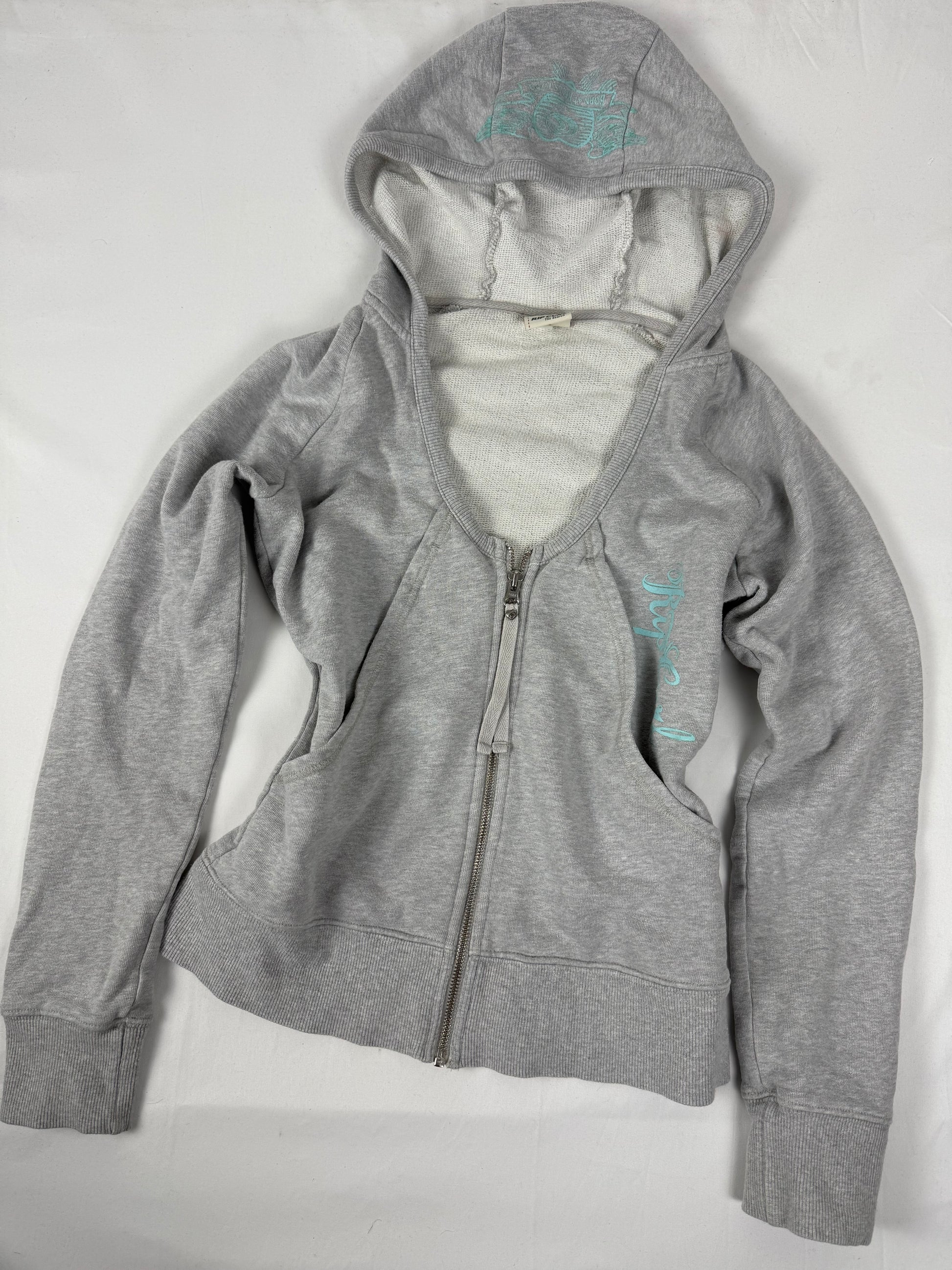 Grey zip up logo cotton hoodie (L)