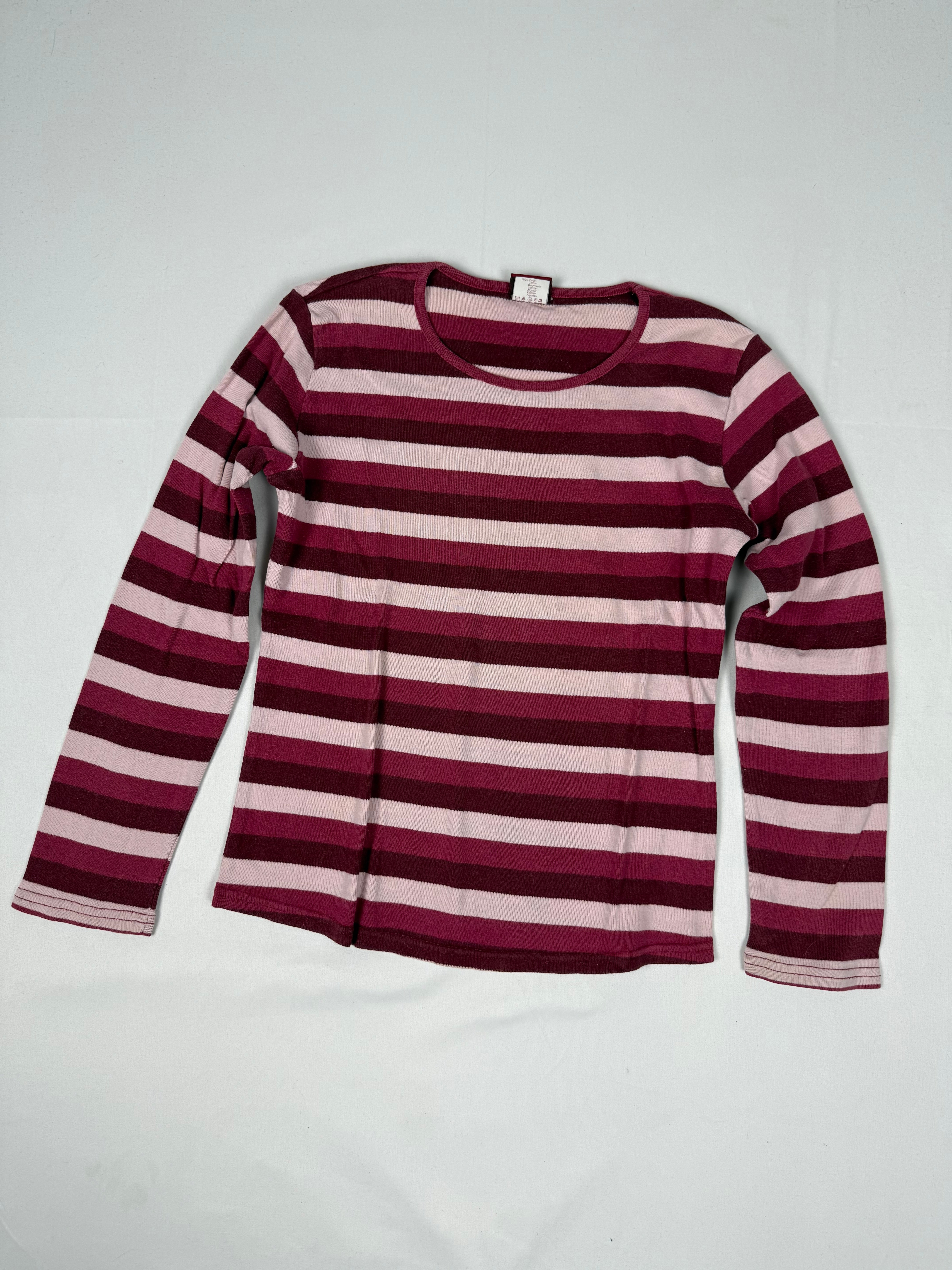 Pink & red striped long sleeves top (XS)