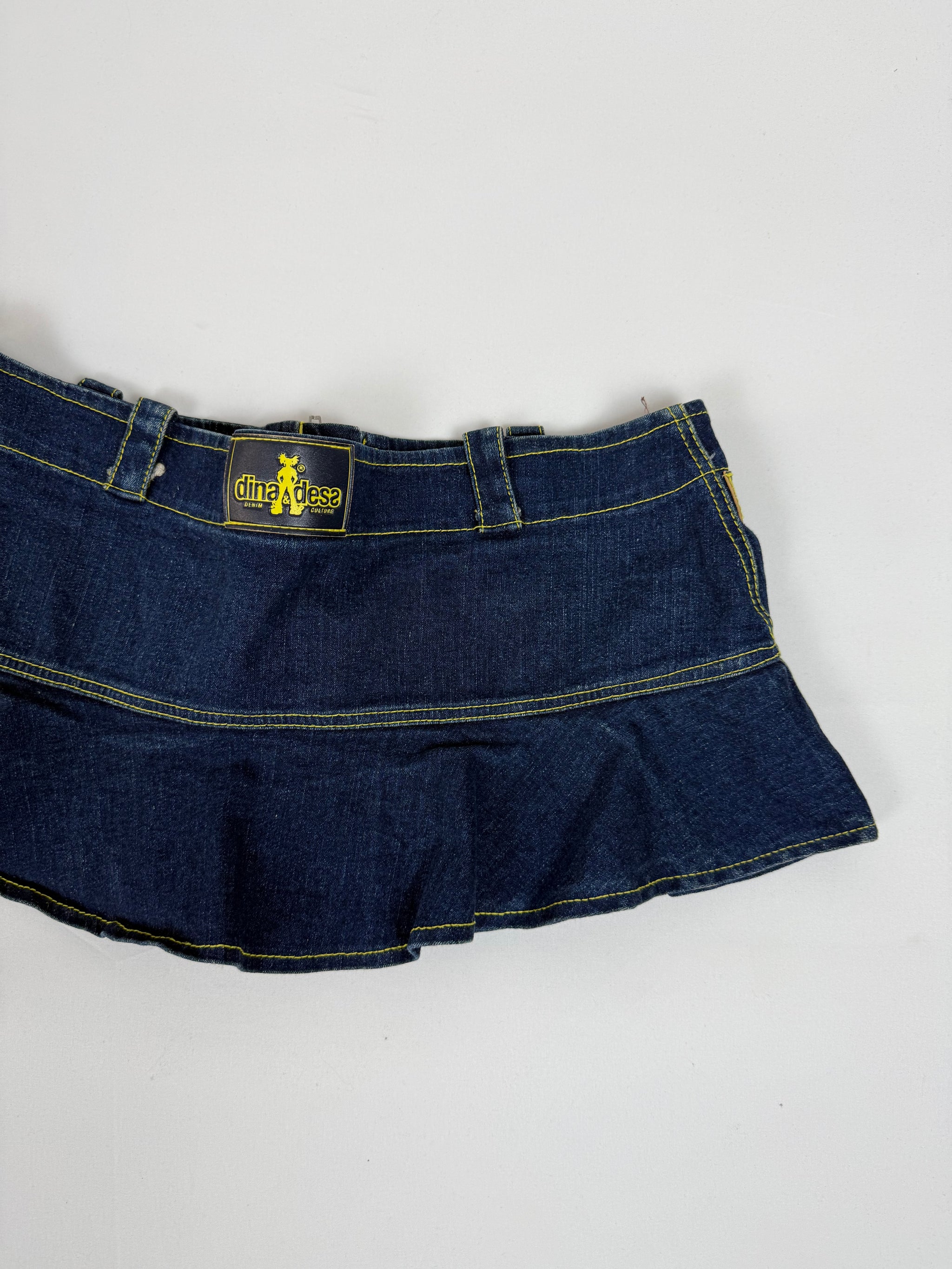 Navy denim low rise micro skirt (M)