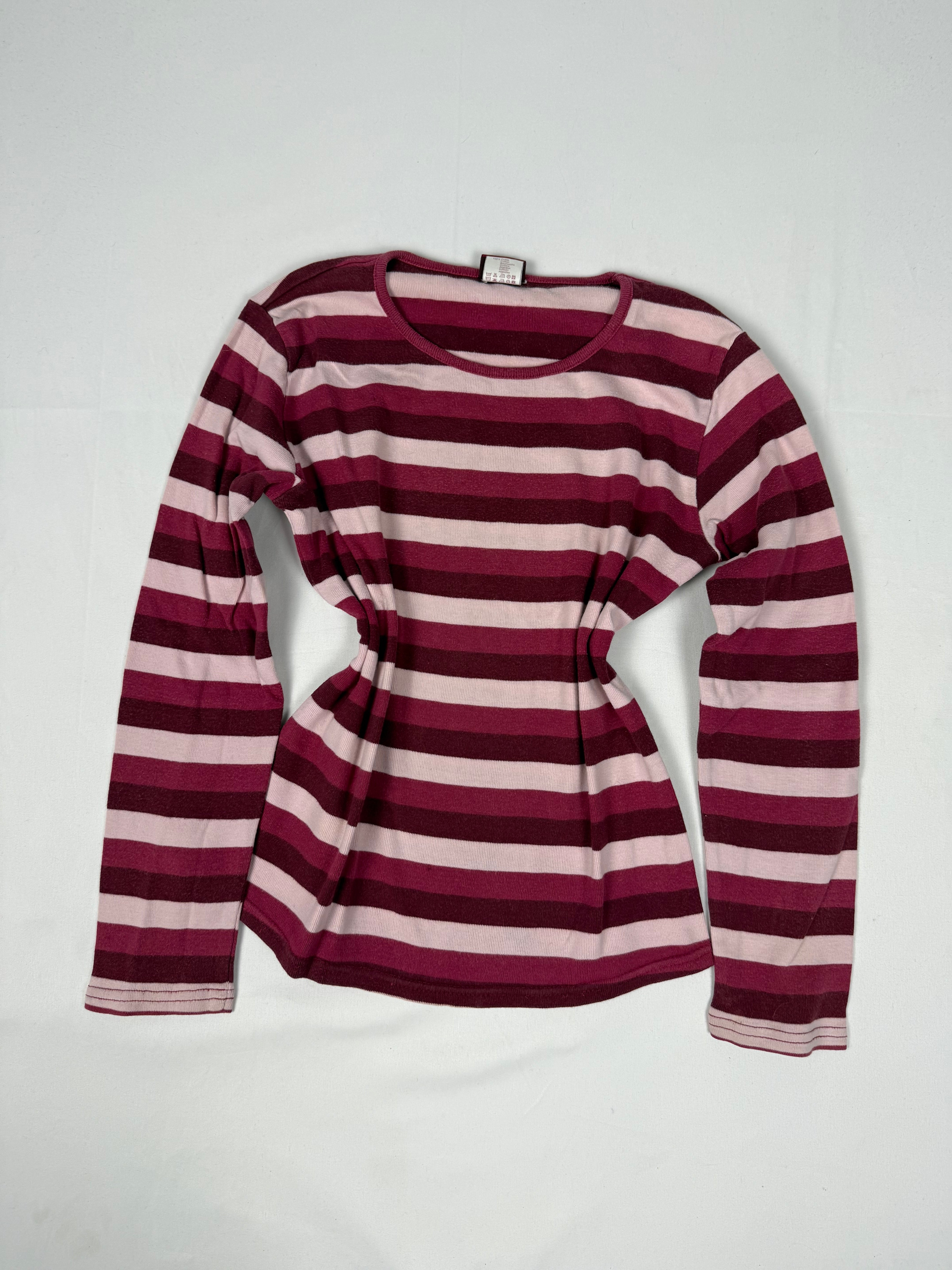 Pink & red striped long sleeves top (XS)