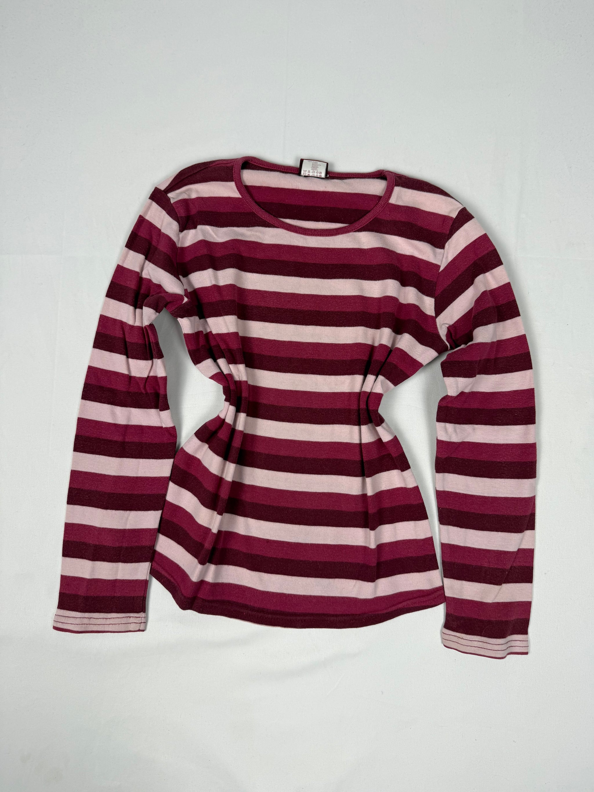 Pink & red striped long sleeves top (XS)