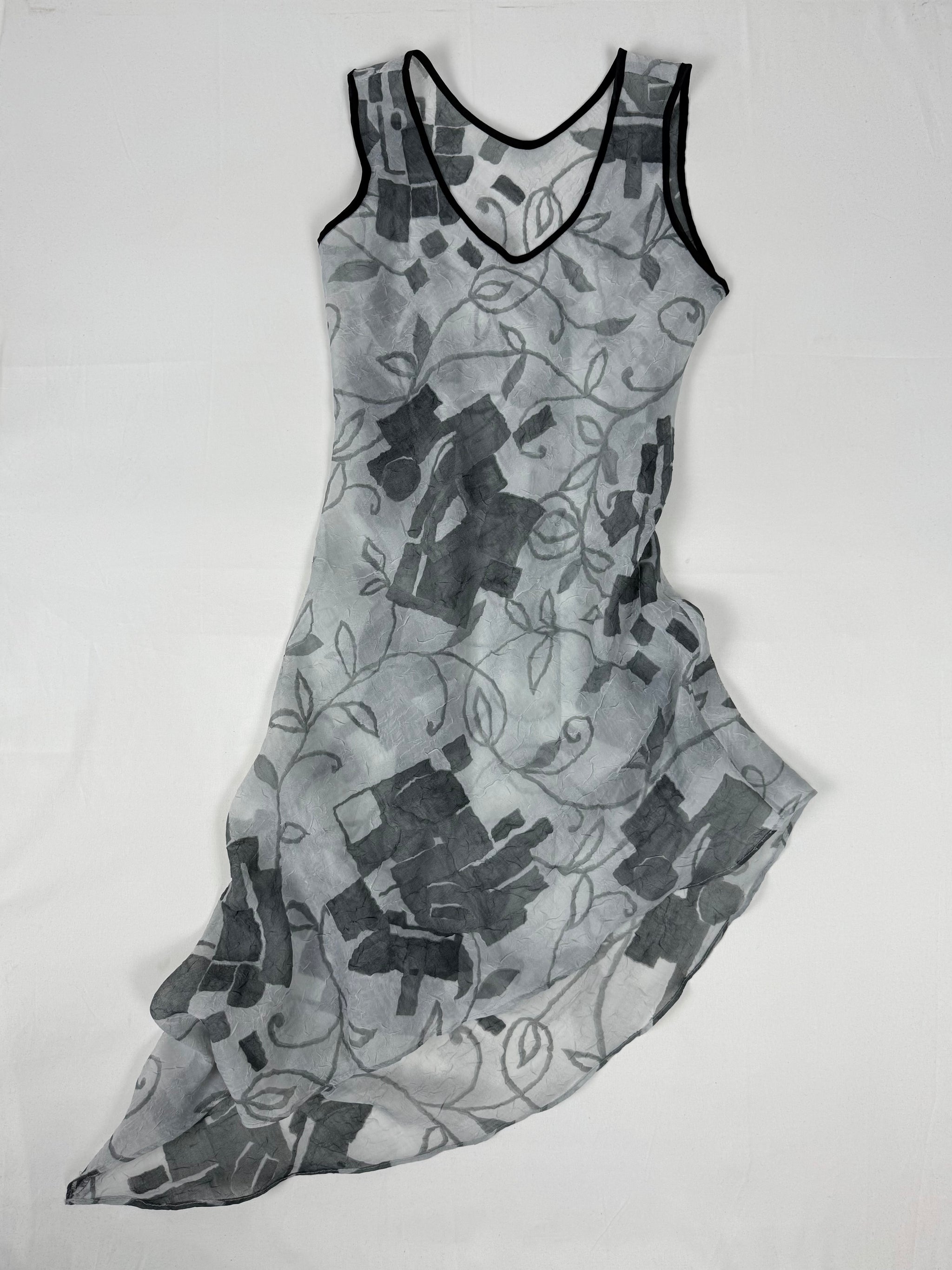 Grey graphic see trough asymmetric dress (S)