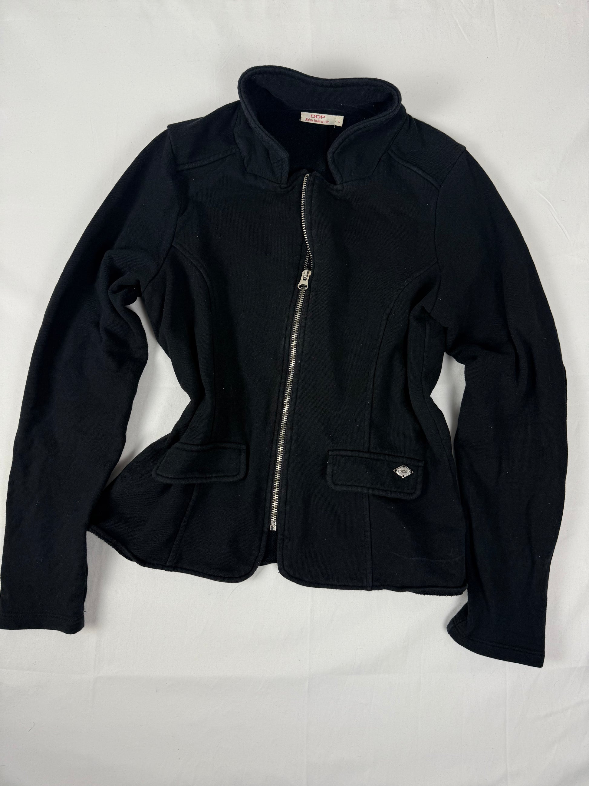 Black zip up 100% cotton sweatshirt jacket (L)