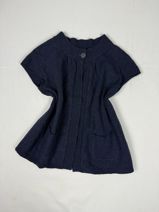 Navy wool short sleeves cardigan jumper (S/M)