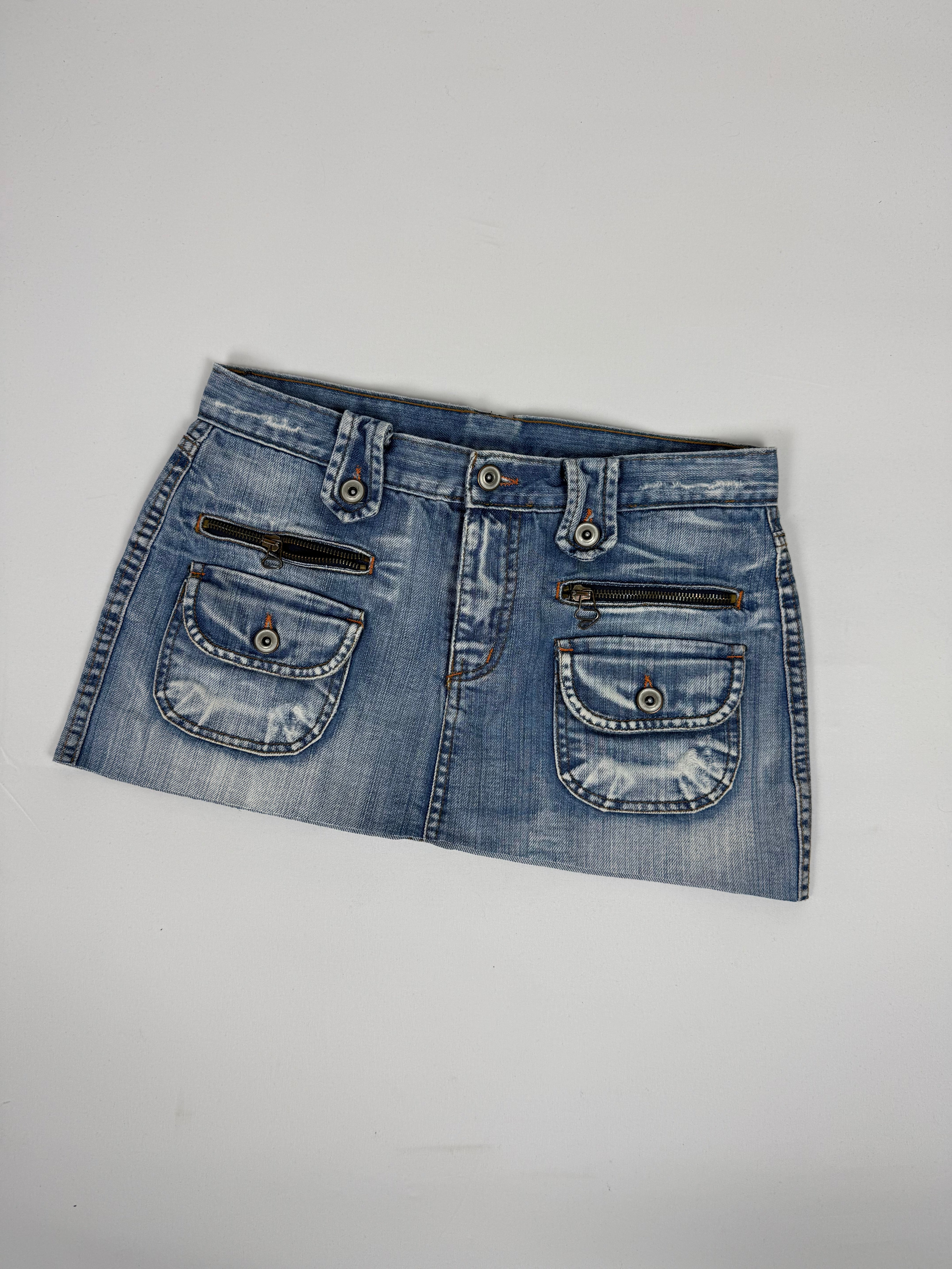 Blue denim low rise mini skirt (M)