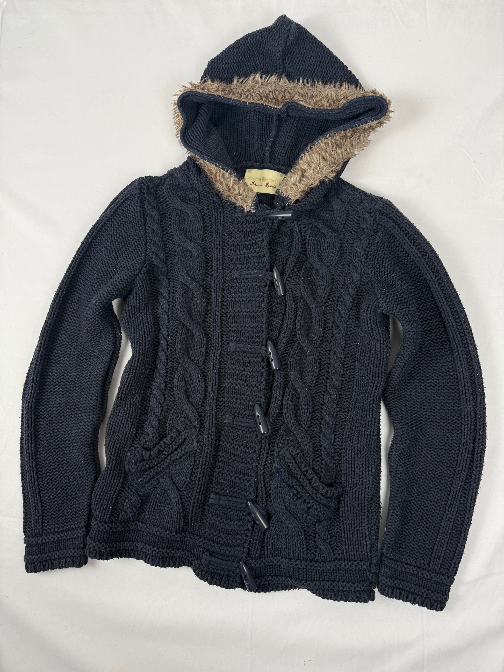 Navy cotton faux fur hooded cardigan  jumper (M/L)