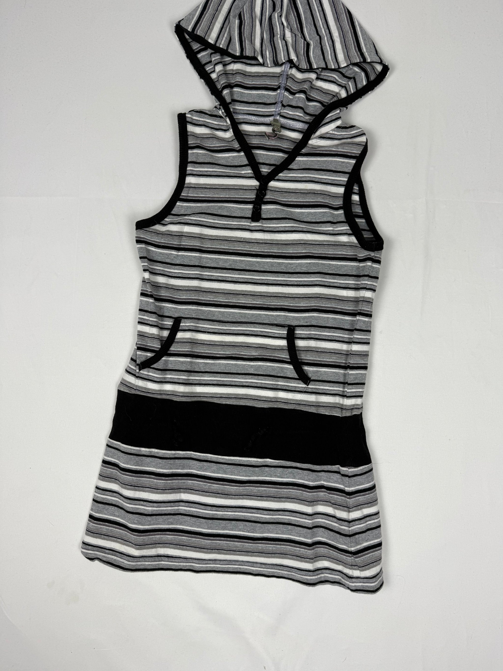 Grey & black striped hooded top (XS)