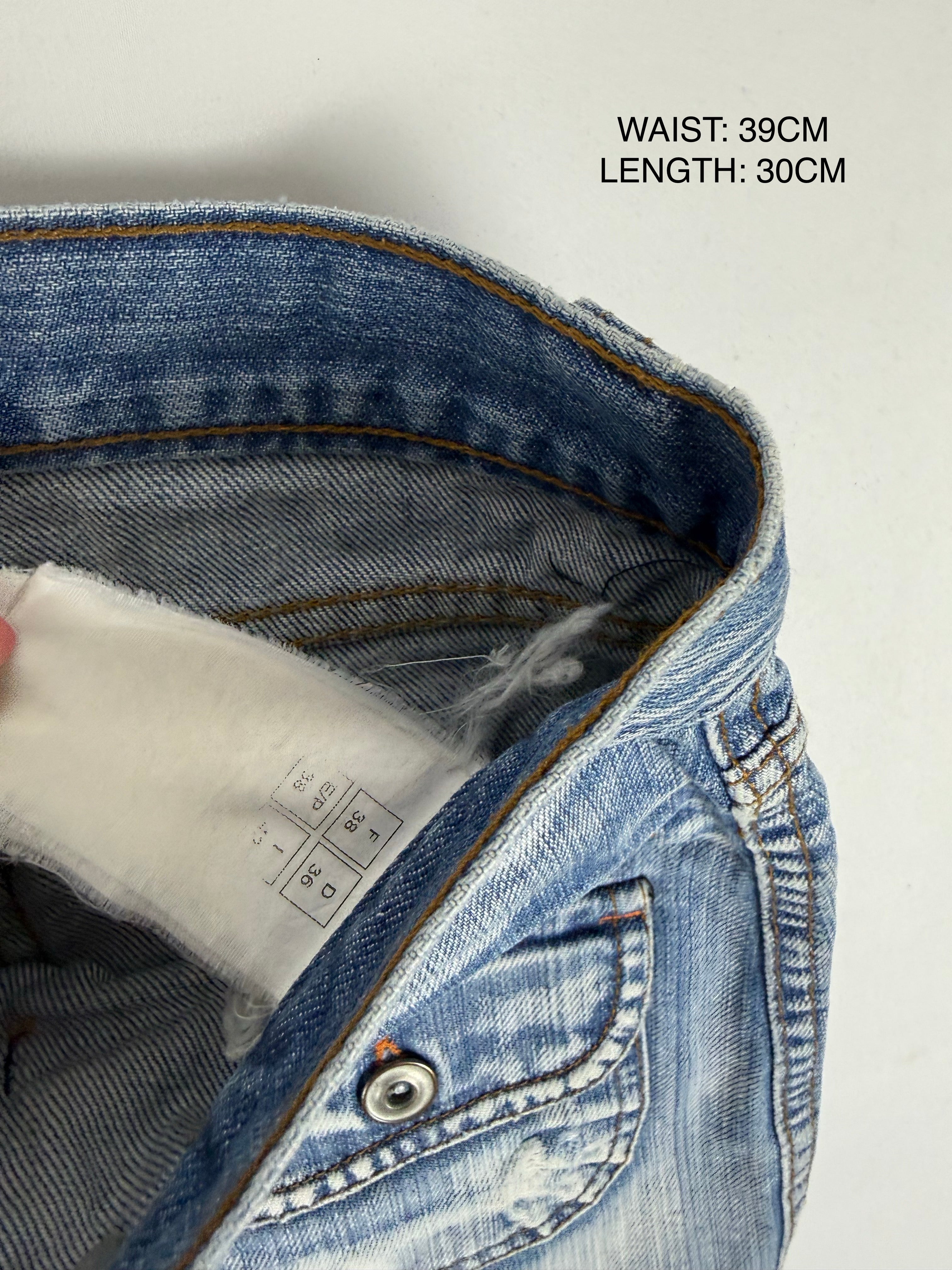 Blue denim low rise mini skirt (M)
