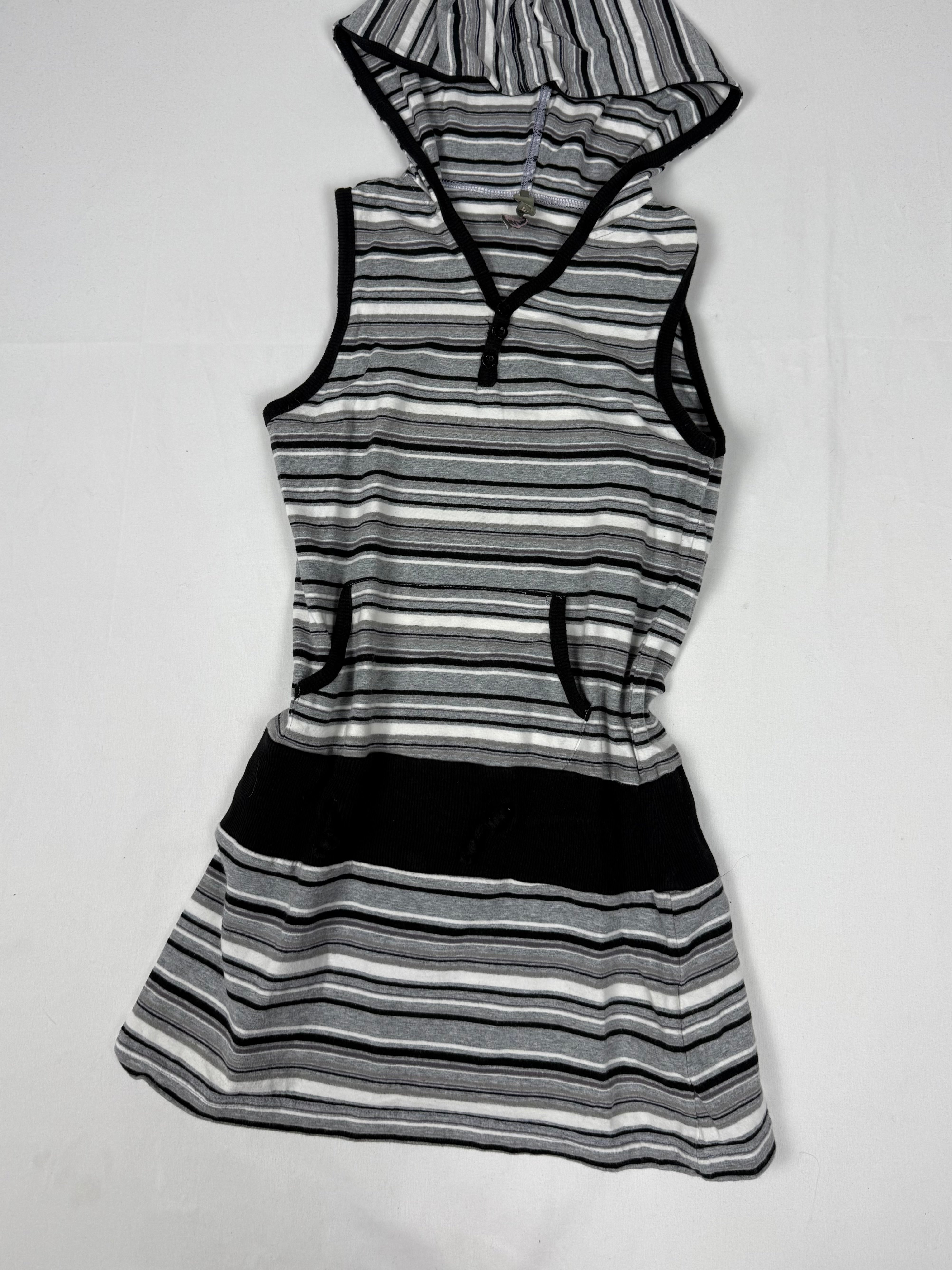 Grey & black striped hooded top (XS)