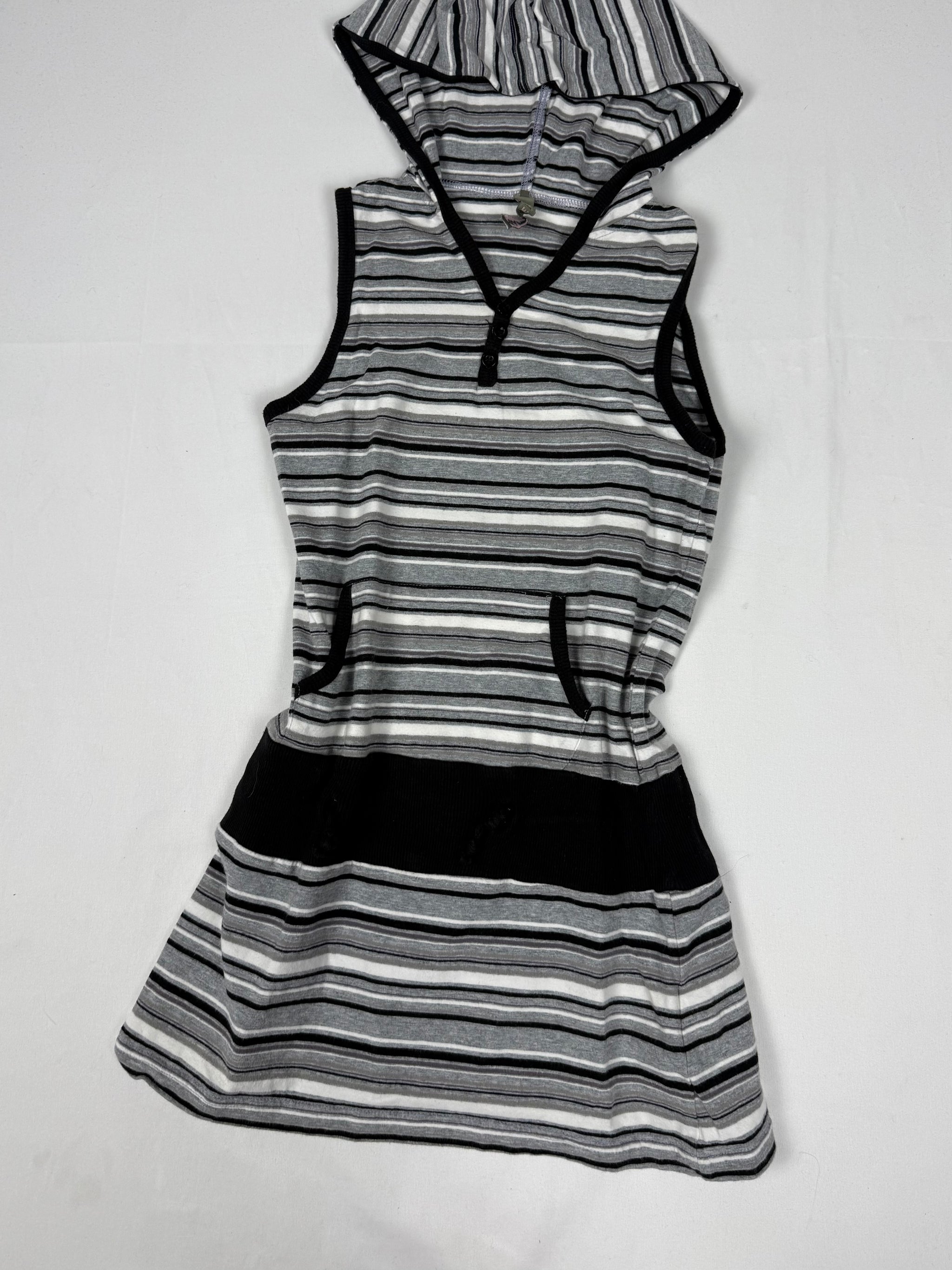 Grey & black striped hooded top (XS)