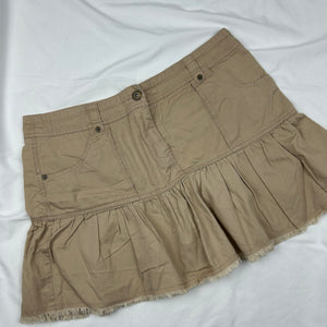 Beige denim low rise pleated mini skirt (L/XL)