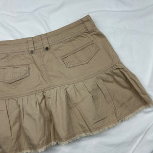 Beige denim low rise pleated mini skirt (L/XL)