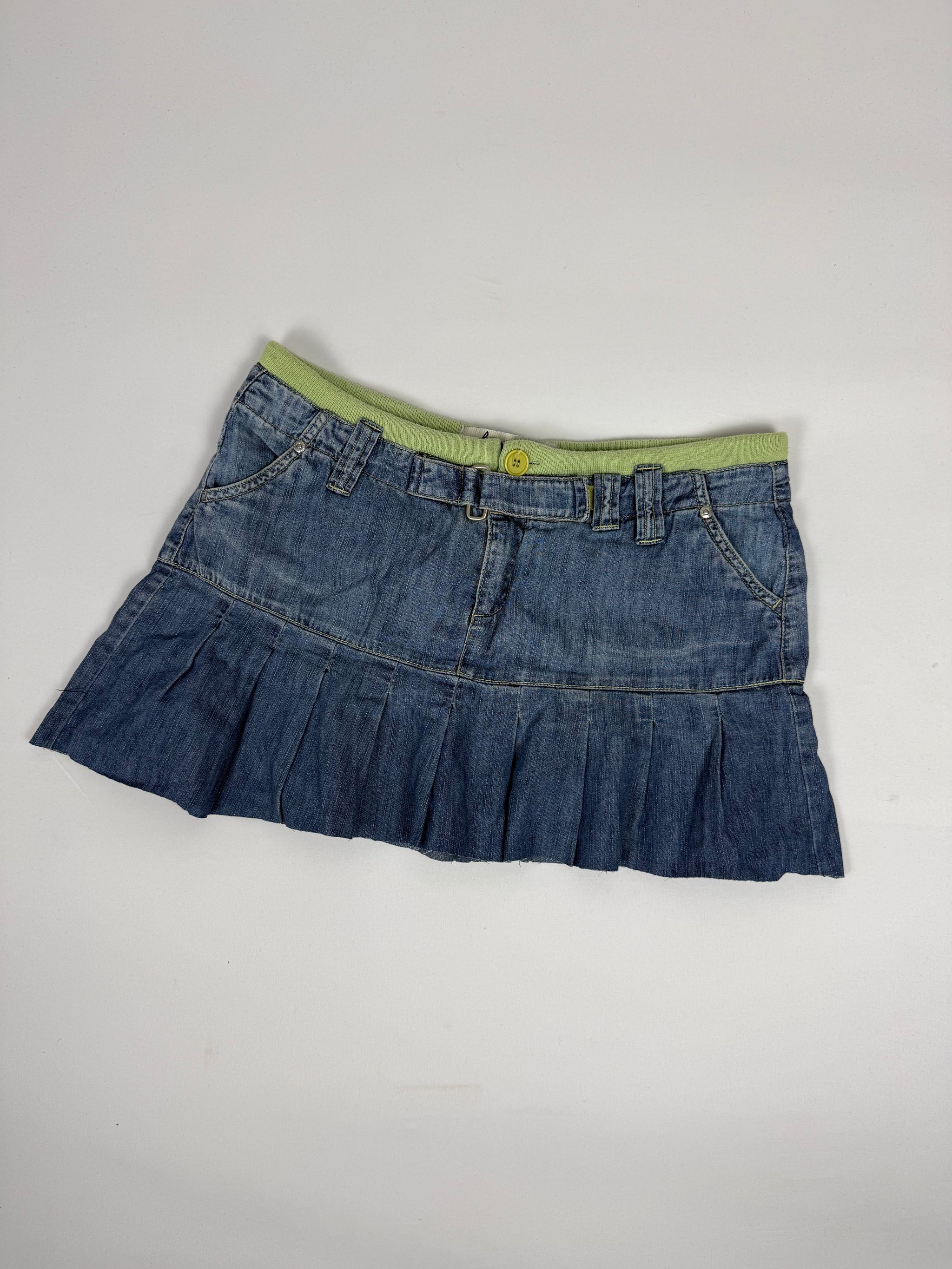 Denim low rise mini pleated skirt (L)