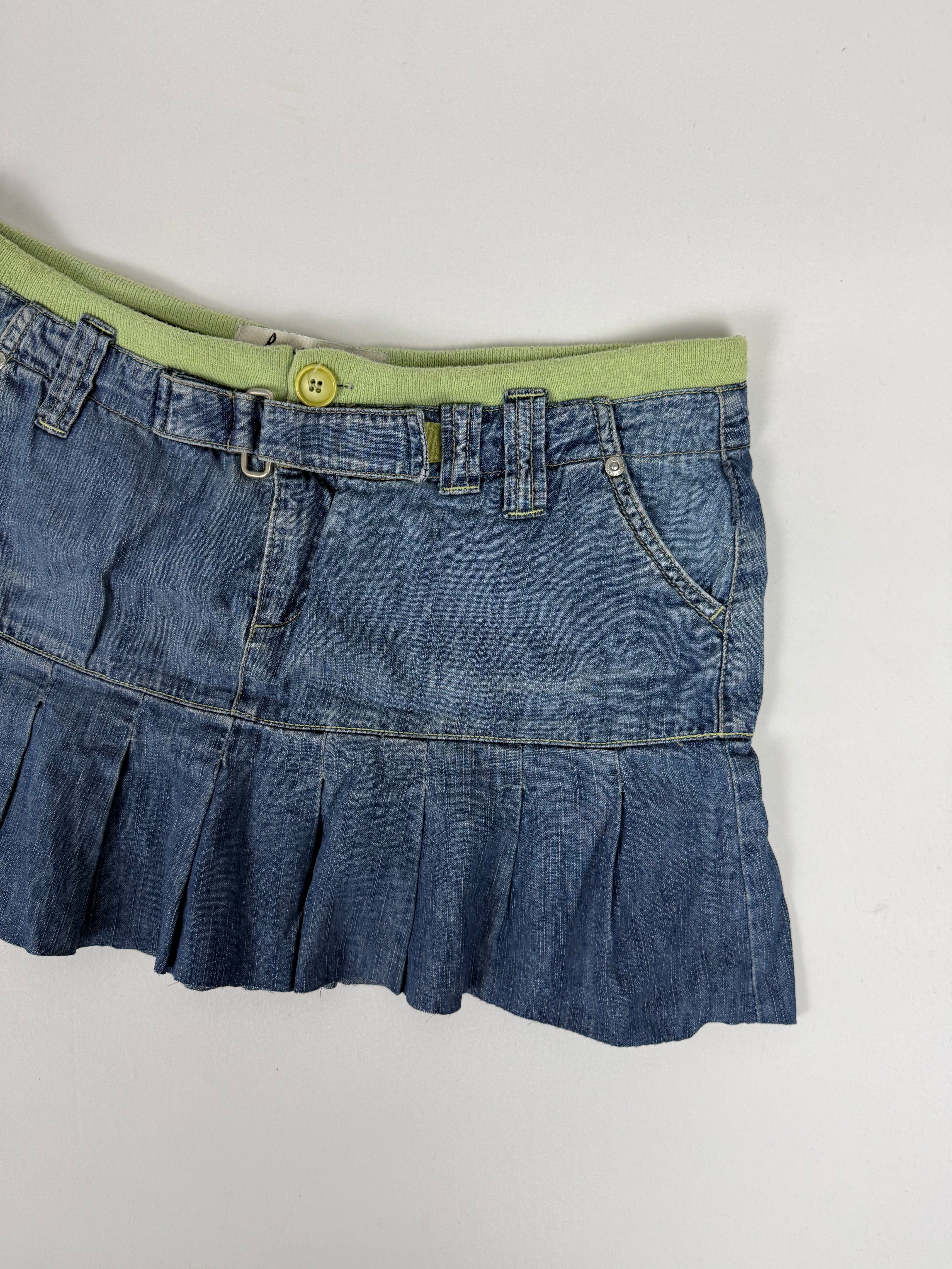 Denim low rise mini pleated skirt (L)