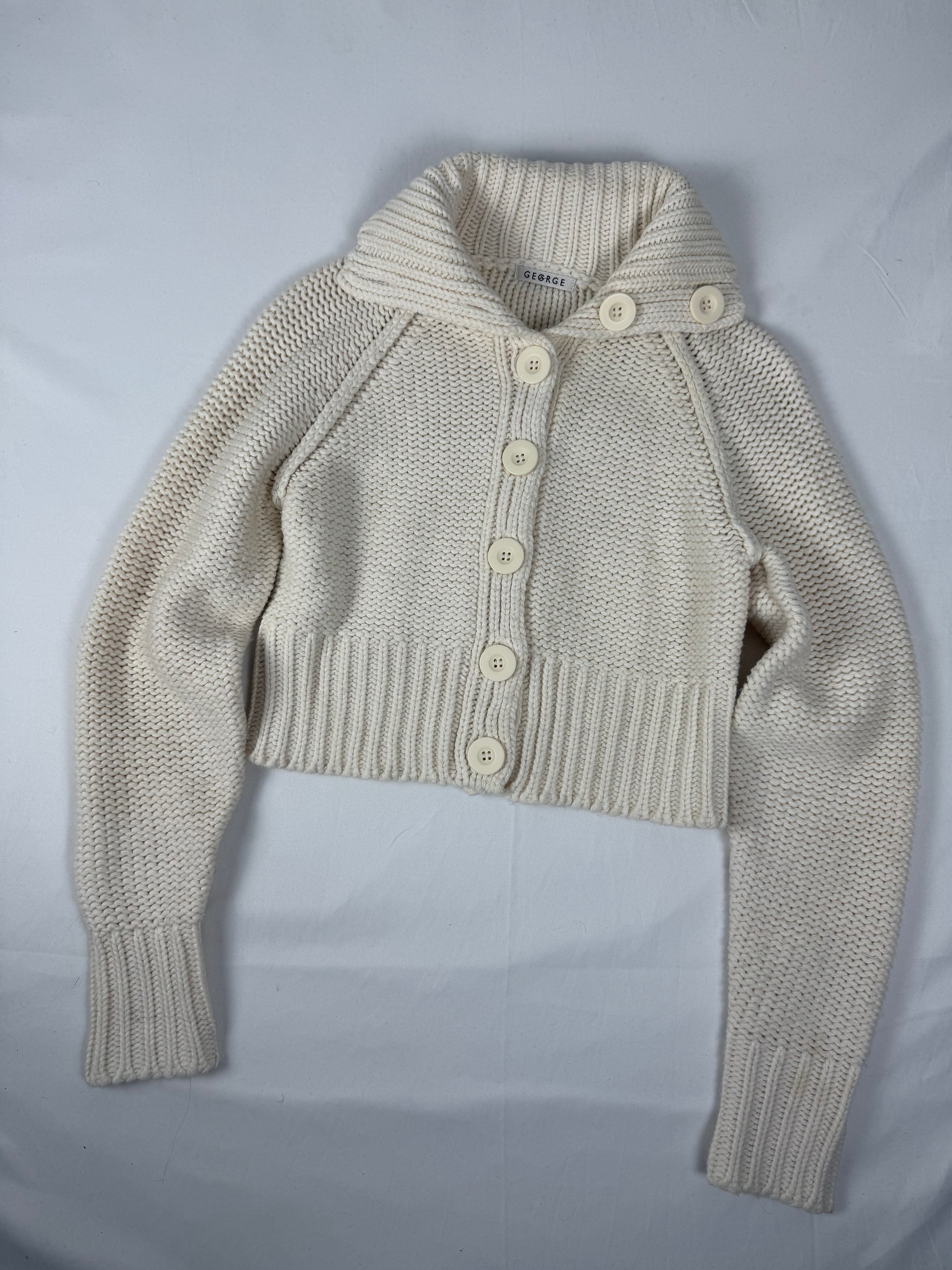 Cream cotton knitted tight cardigan fit jumper (XXL)
