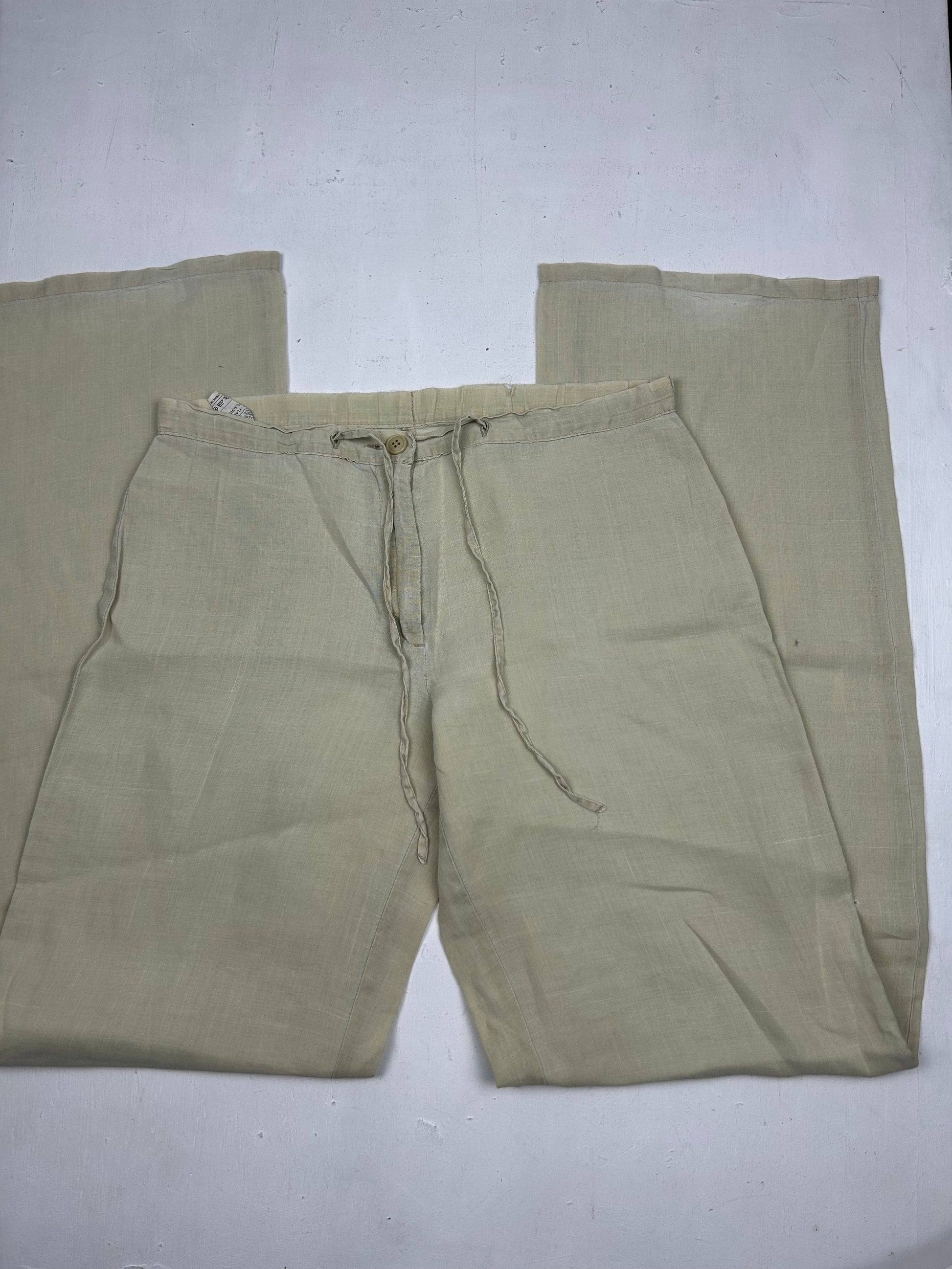 Beige cream low waist baggy linen pants (M)