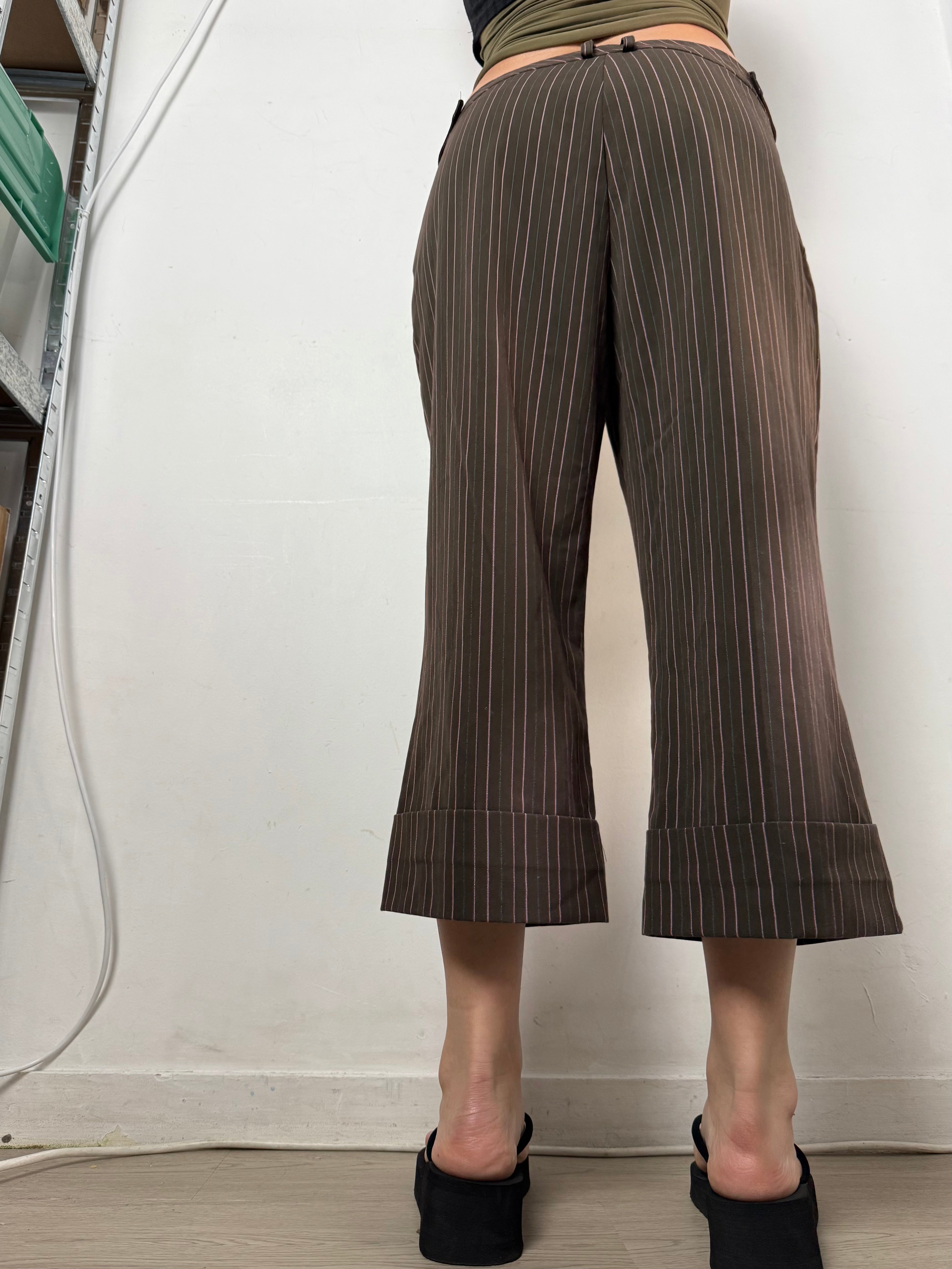 Brown striped low waist capri pants (XXL)