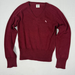 Burgundy V neck 100% cotton jumper (S)