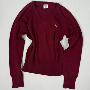 Burgundy V neck 100% cotton jumper (S)