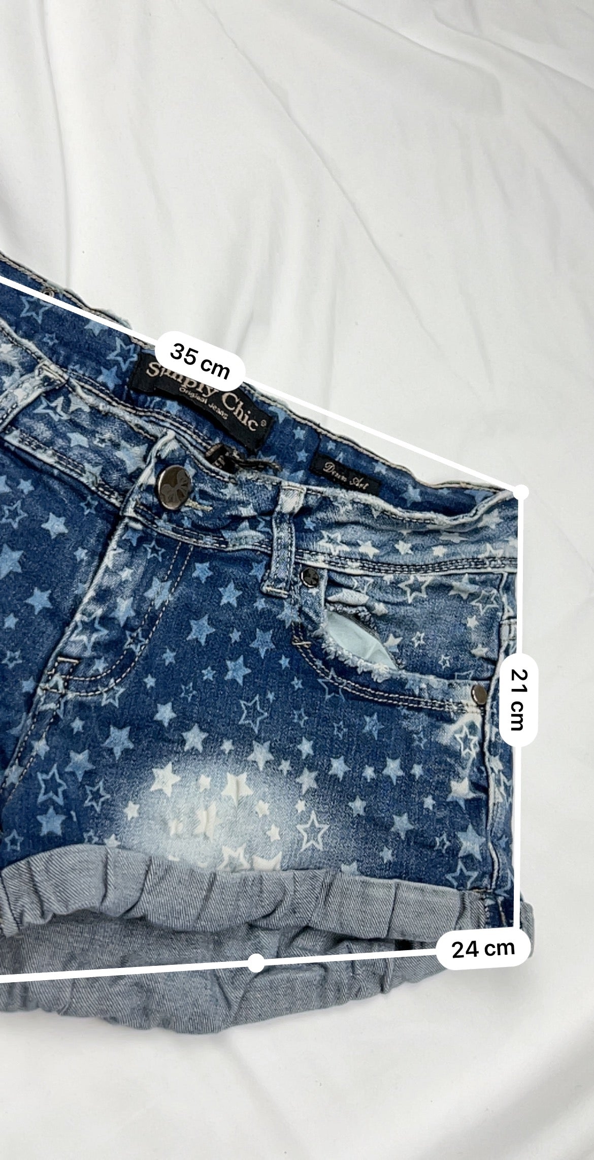 Blue denim stars print low rise mini short (S)